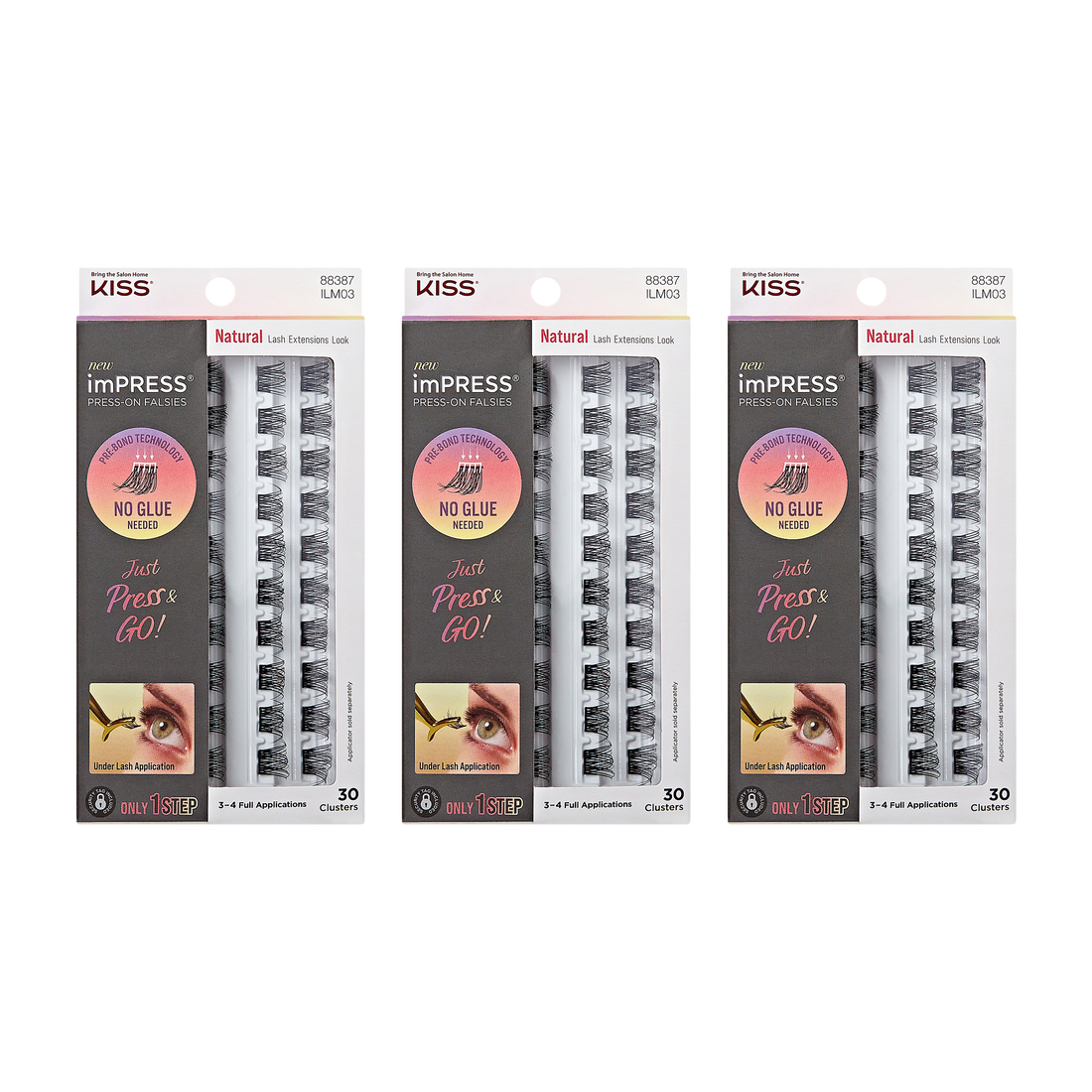 Impress Press-On Falsies 3-Pack Natural Clusters Bundle