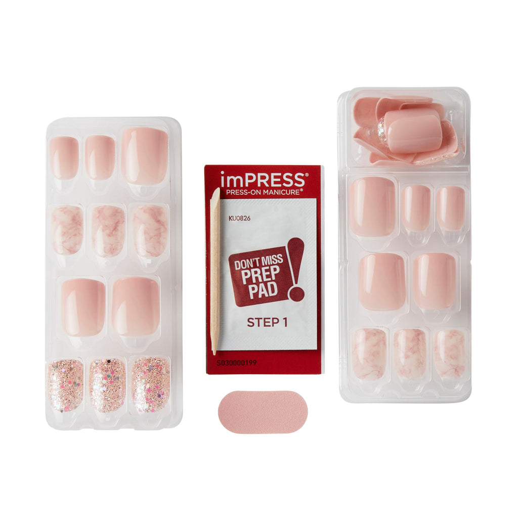 Impress Design No Glue Fake Press On Nails - Wide Fit - Just a Dream | Design, Pink, Short, Wider Squoval, Manicure