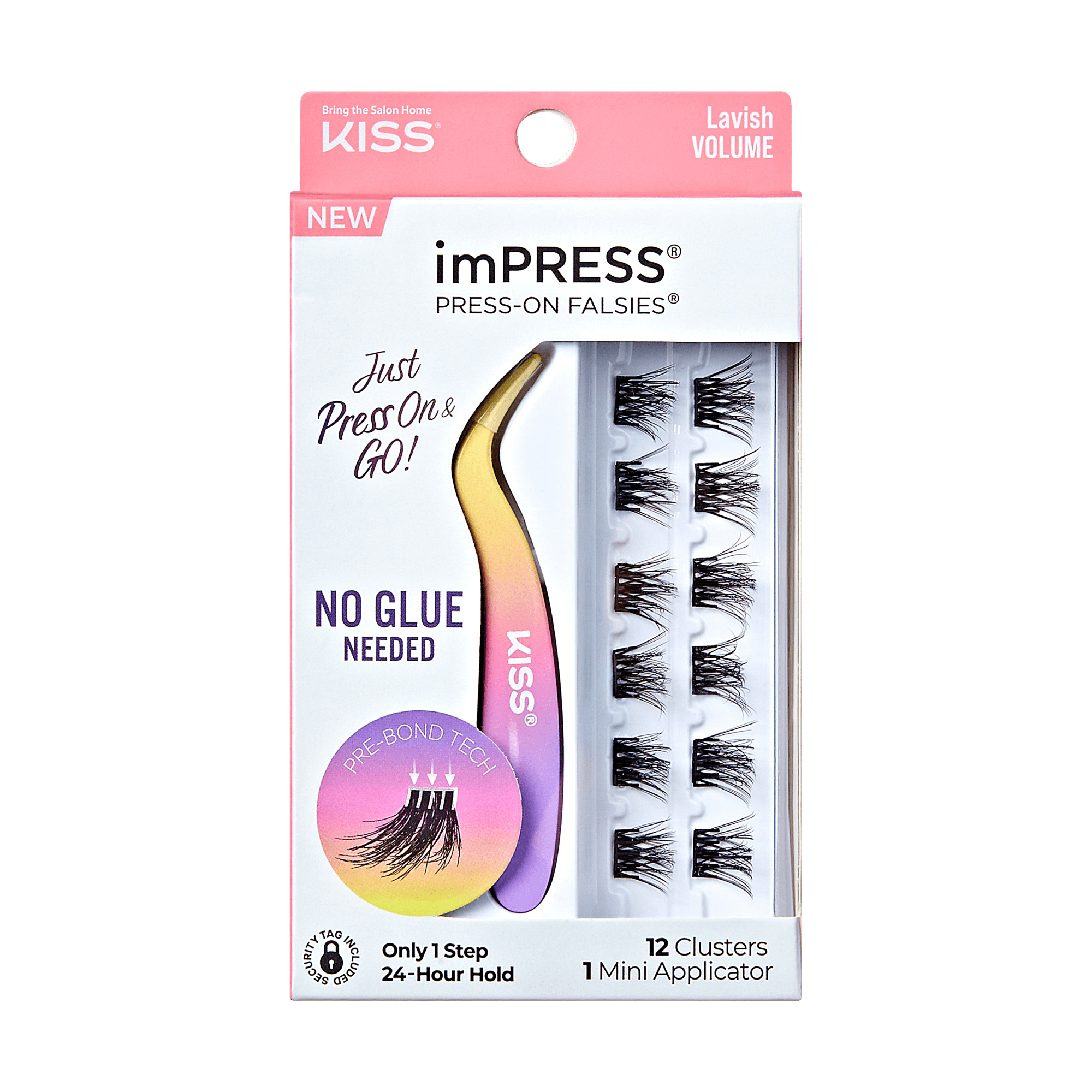 Impress Falsies Pre-Glued False Eyelashes Minipack - Lavish | 12 Lash Clusters, With Mini Applicator, 12mm-14mm