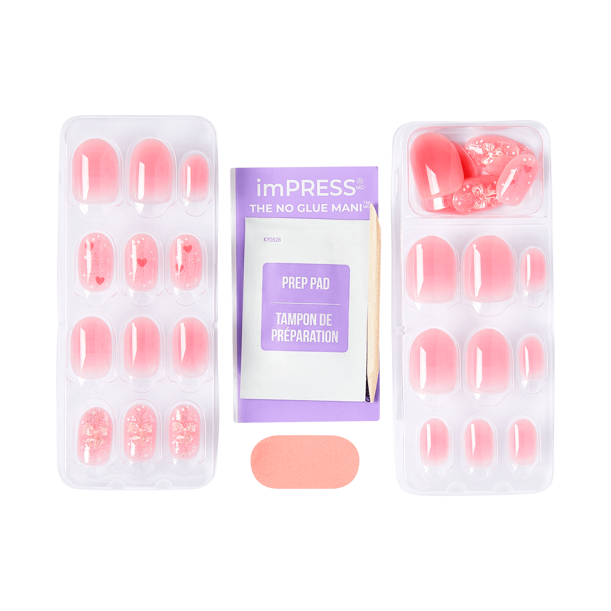 Impress Design No Glue Fake Press On Nails - Cupid Love | 3D & Jewel Design,  Pink, Short, Oval, Manicure