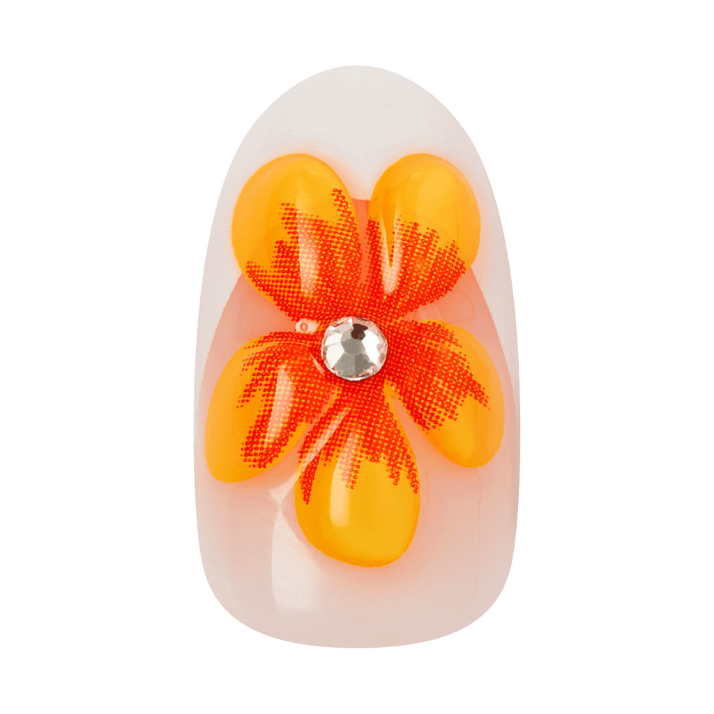 Impress Design No Glue Fake Press On Nails - Sea Bloom | 3D & Jewel Design, Orange, Medium, Oval, Manicure