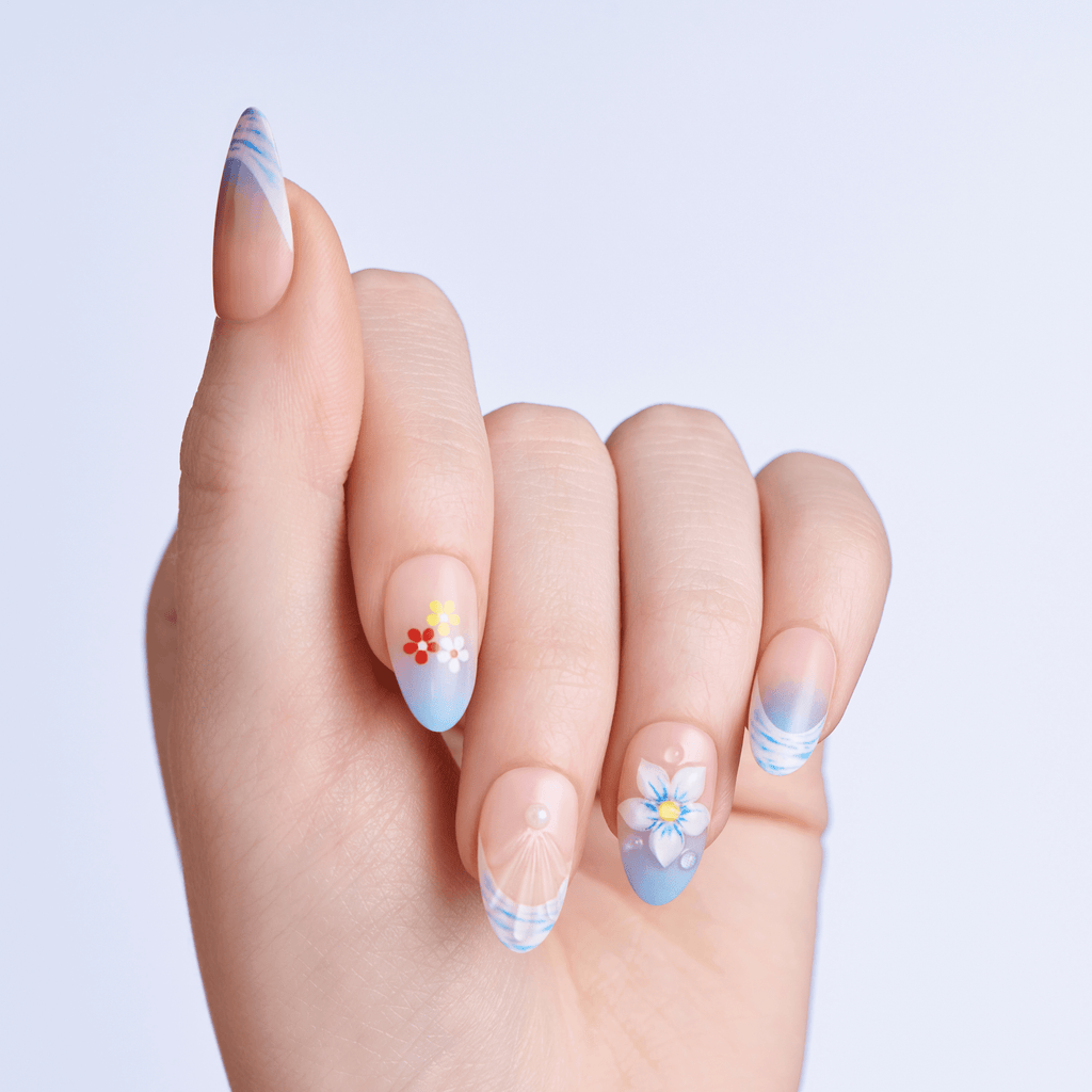 Impress Design No Glue Fake Press On Nails - Amerie | French Design, Multicolor, Medium, Almond, Manicure