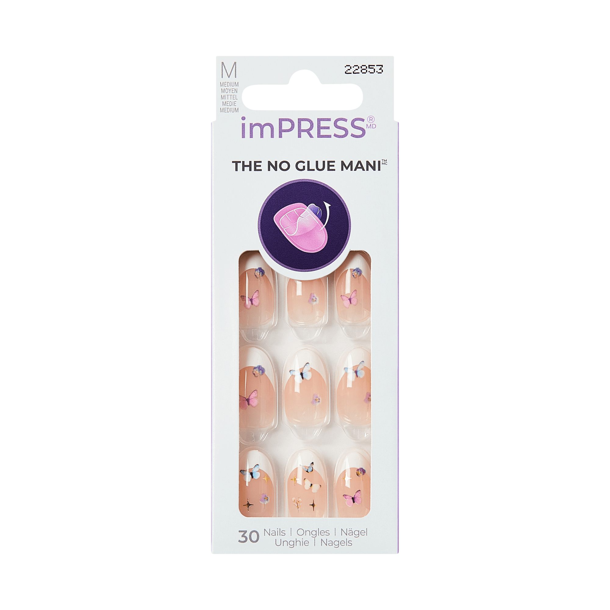 Impress Design No Glue Fake Press On Nails - Elegance | French Design, Multicolor, Medium, Oval, Manicure