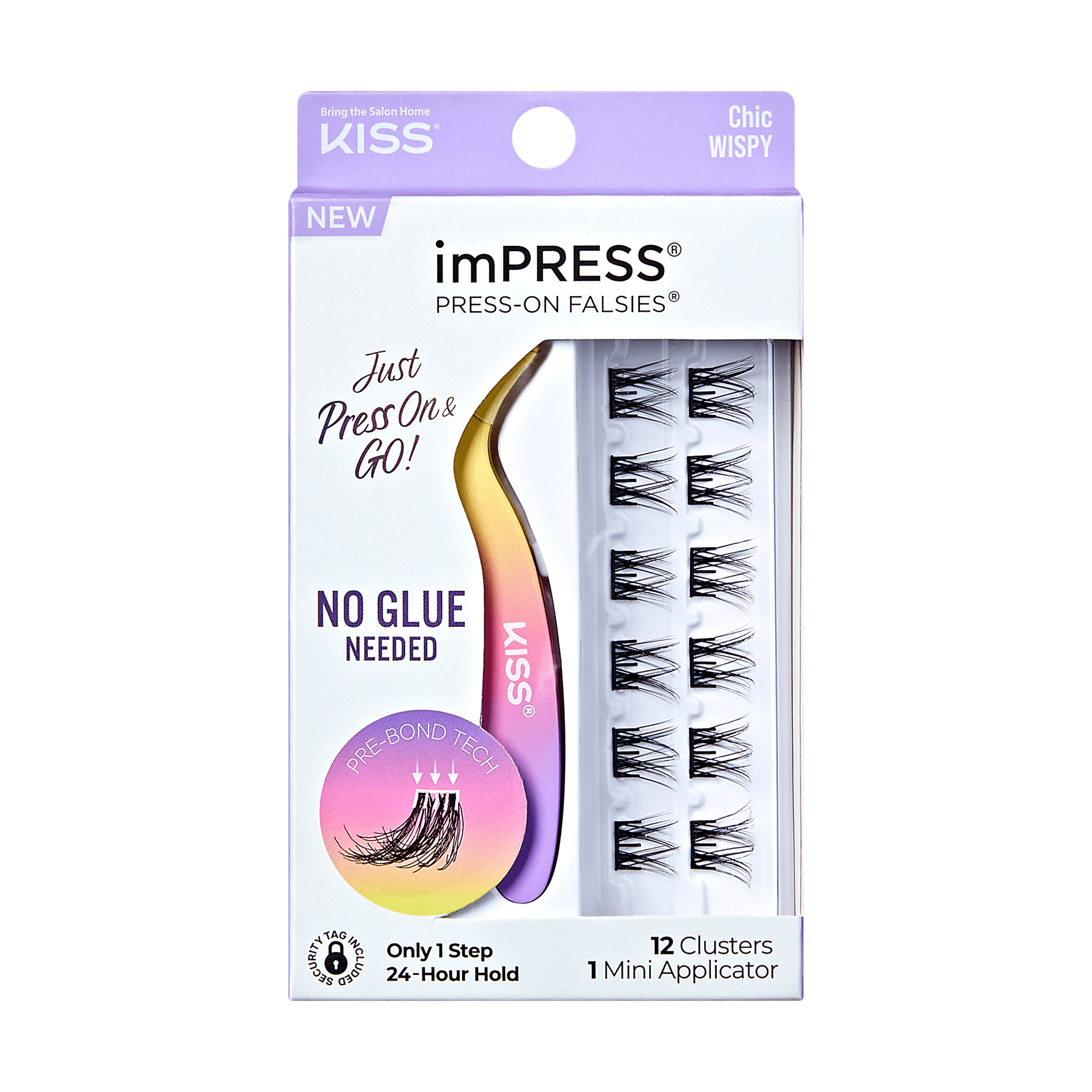 Impress Falsies Pre-Glued False Eyelashes Minipack - Chic | 12 Lash Clusters, With Mini Applicator, 12mm-14mm