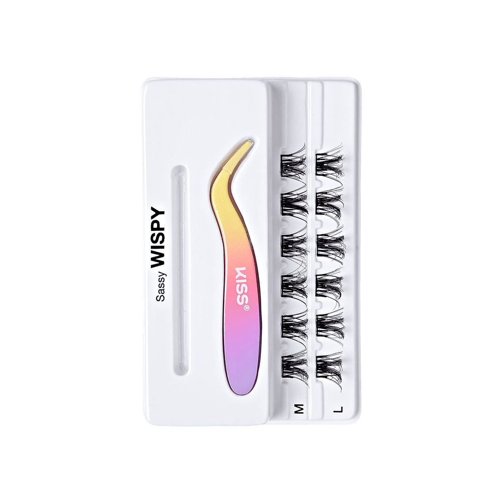 Impress Falsies Pre-Glued False Eyelashes Minipack - Sassy | 12 Lash Clusters, With Mini Applicator, 12mm-14mm