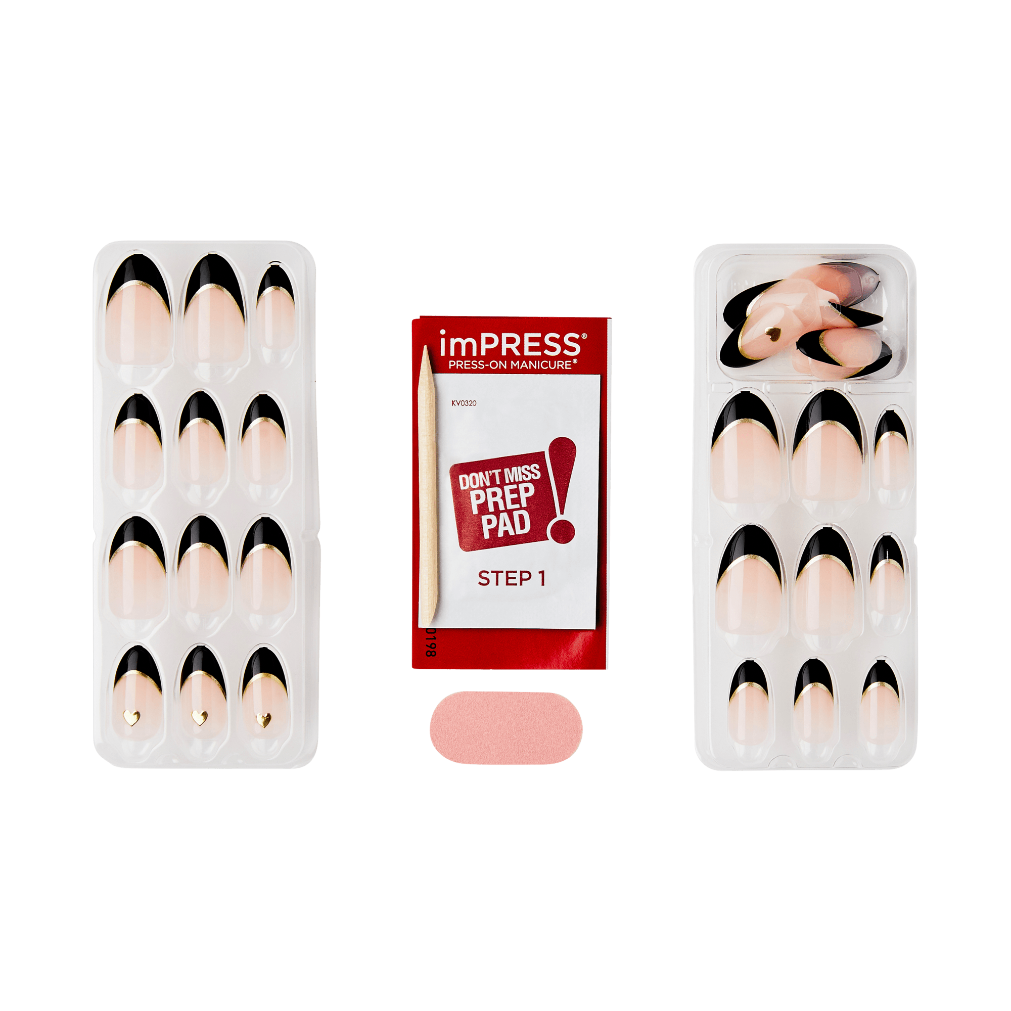 Impress Design No Glue Fake Press On Nails - Positive | French Design, Black, Medium, Almond, Manicure