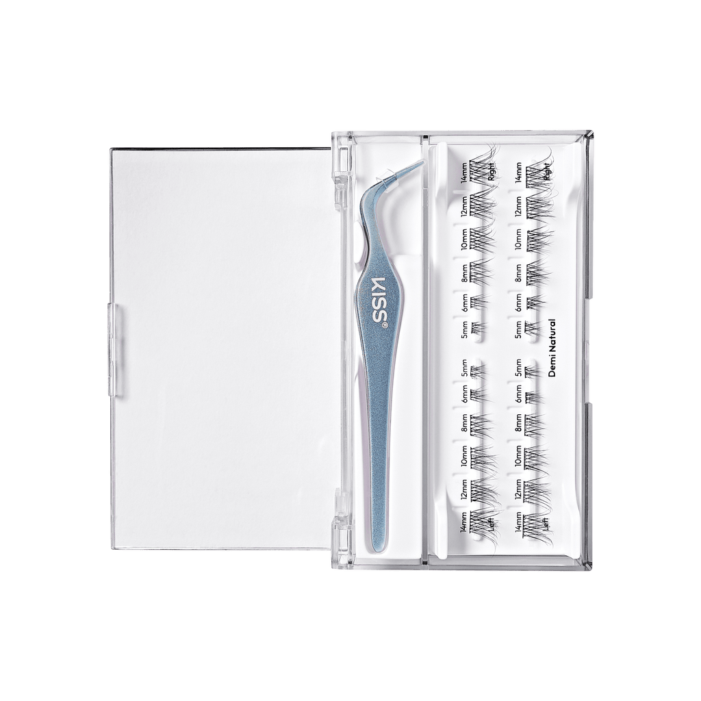 Impress Falsies Long Lasting Pre-Glued False Eyelashes Starter Kit - Demi Natural | 24 Lash Clusters, With Applicator, Up To 5 Day Wear, 5mm-14mm