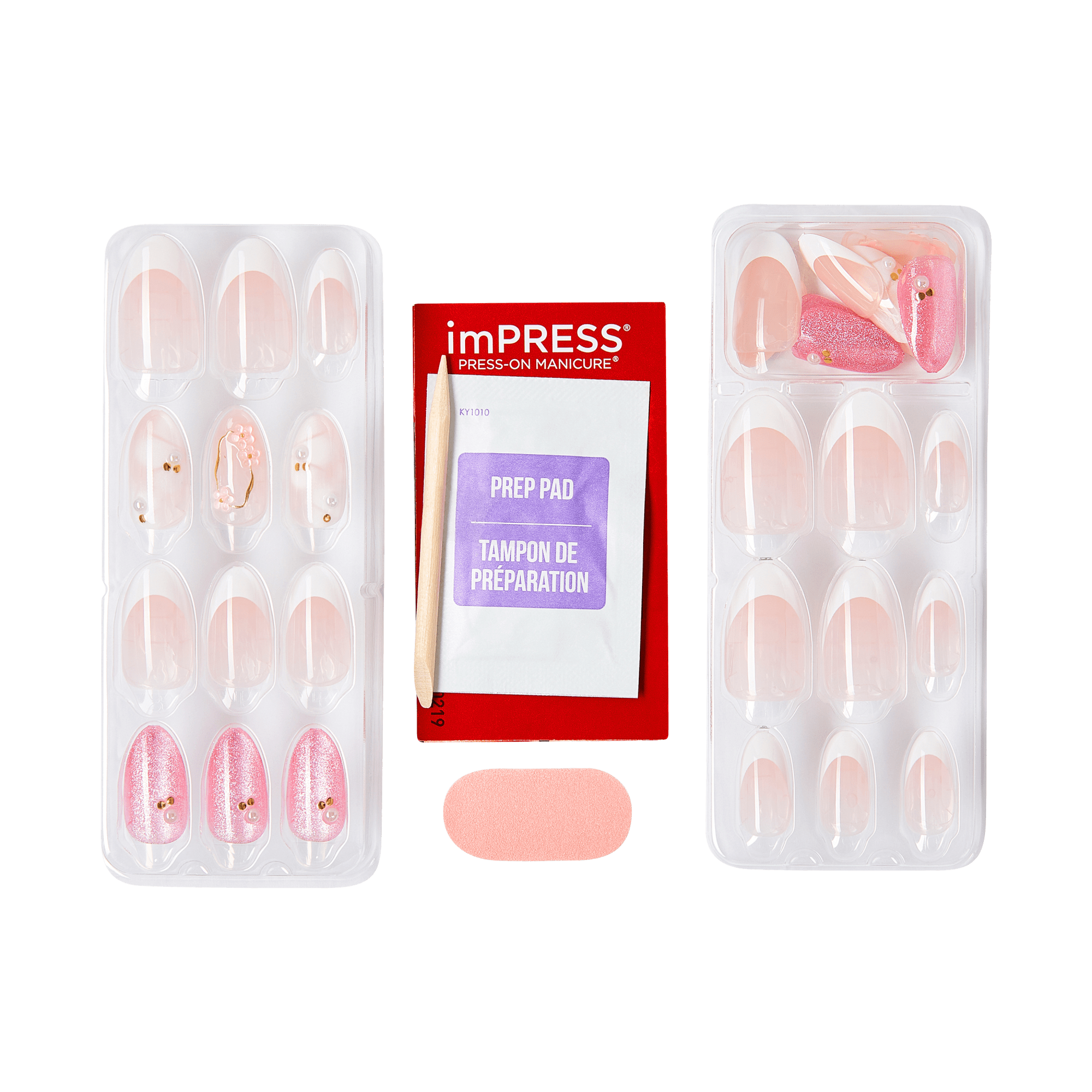 Impress Design No Glue Fake Press On Nails - Bloom Luxe | 3D & Jewel Design, Pink, Medium, Almond, Manicure