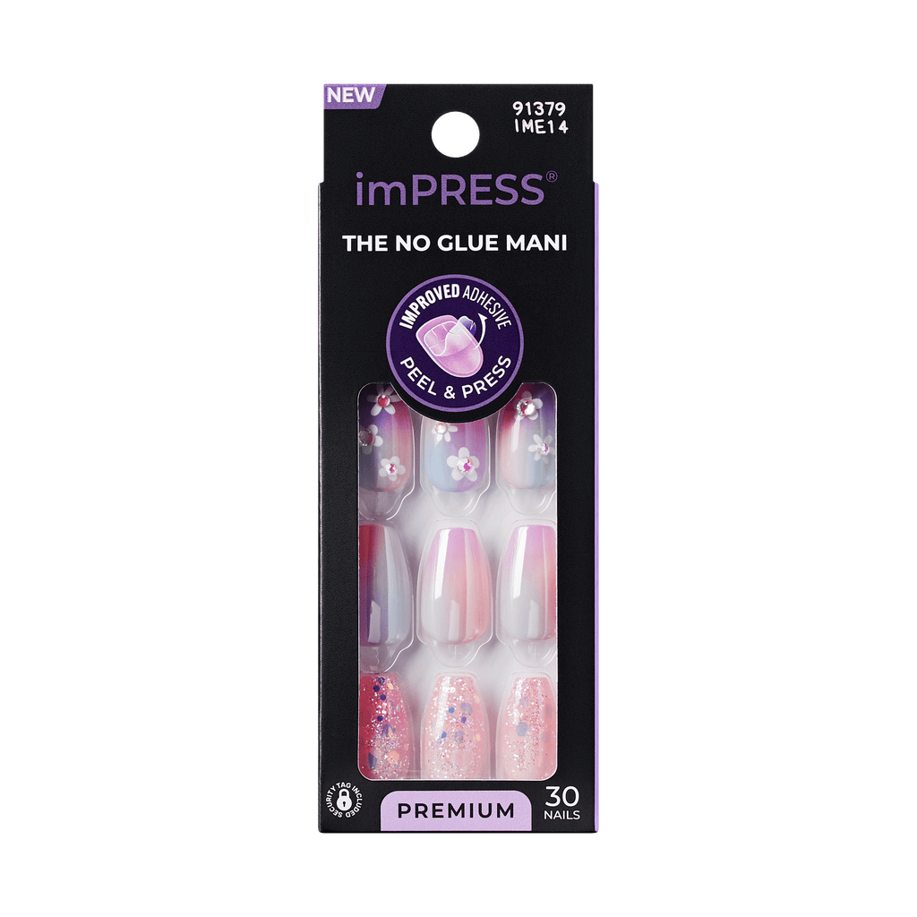 Impress Premium No Glue Fake Press On Nails - Portal | 3D & Jewel Design,  Purple, Medium, Coffin, Manicure