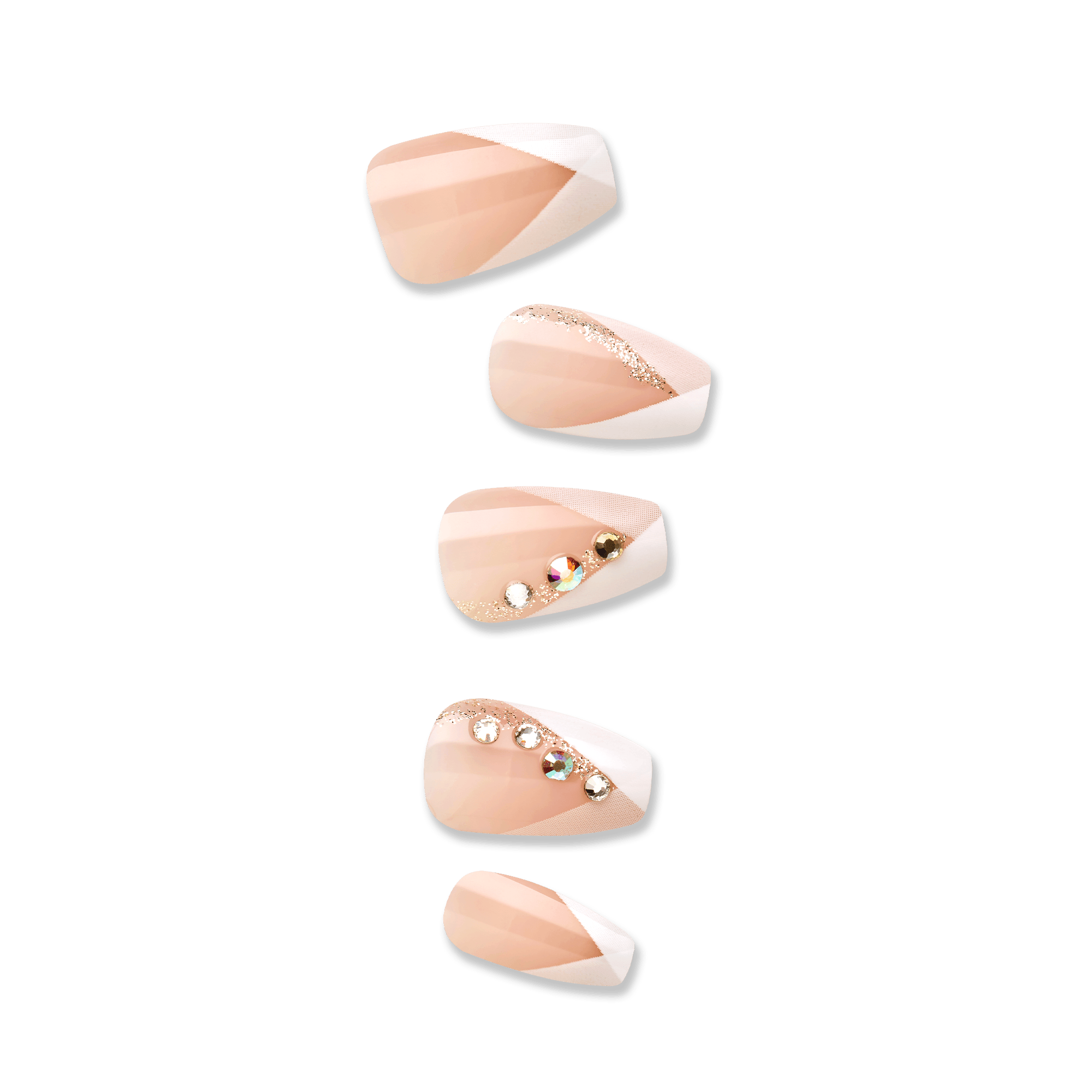Impress French No Glue Fake Press On Nails - Glimpse | 3D & Jewel French, White, Medium, Coffin, Manicure