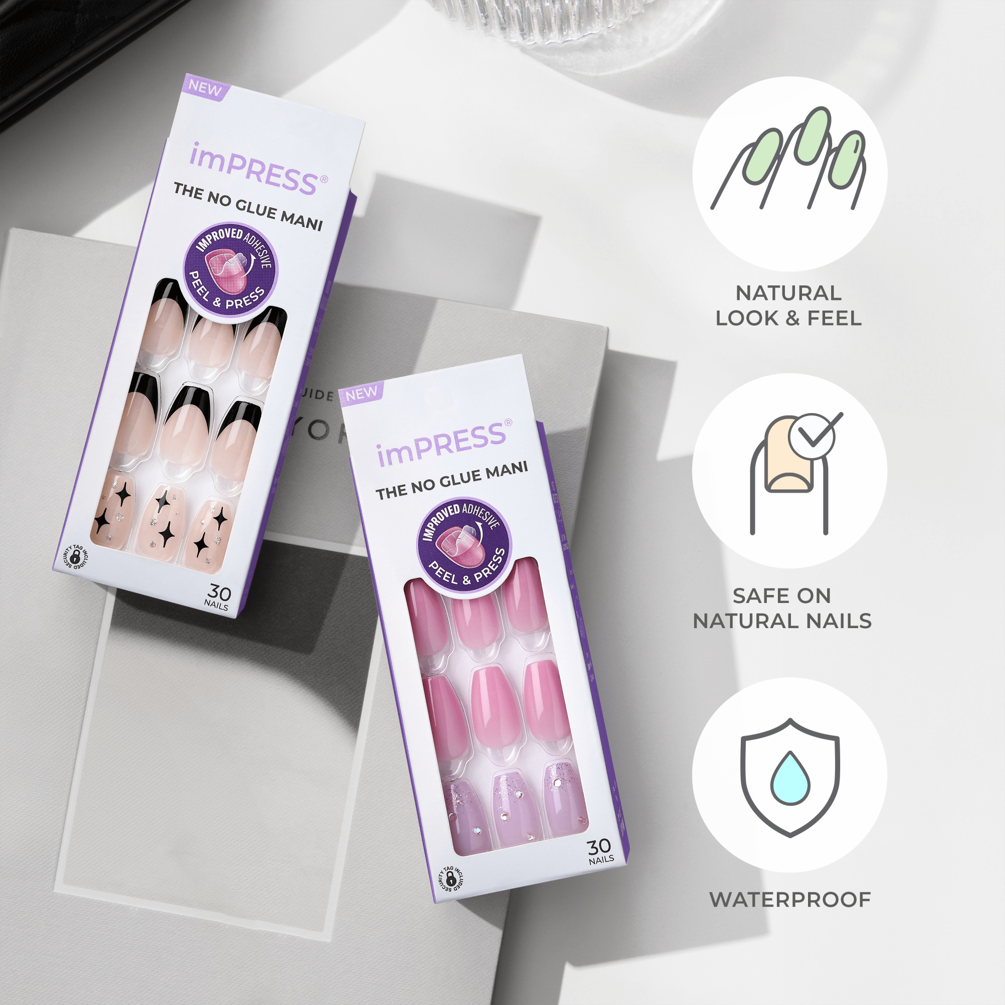 Impress Design No Glue Fake Press On Nails - My Mani | French Tips, White & Neutral, Petite, Squoval, Manicure