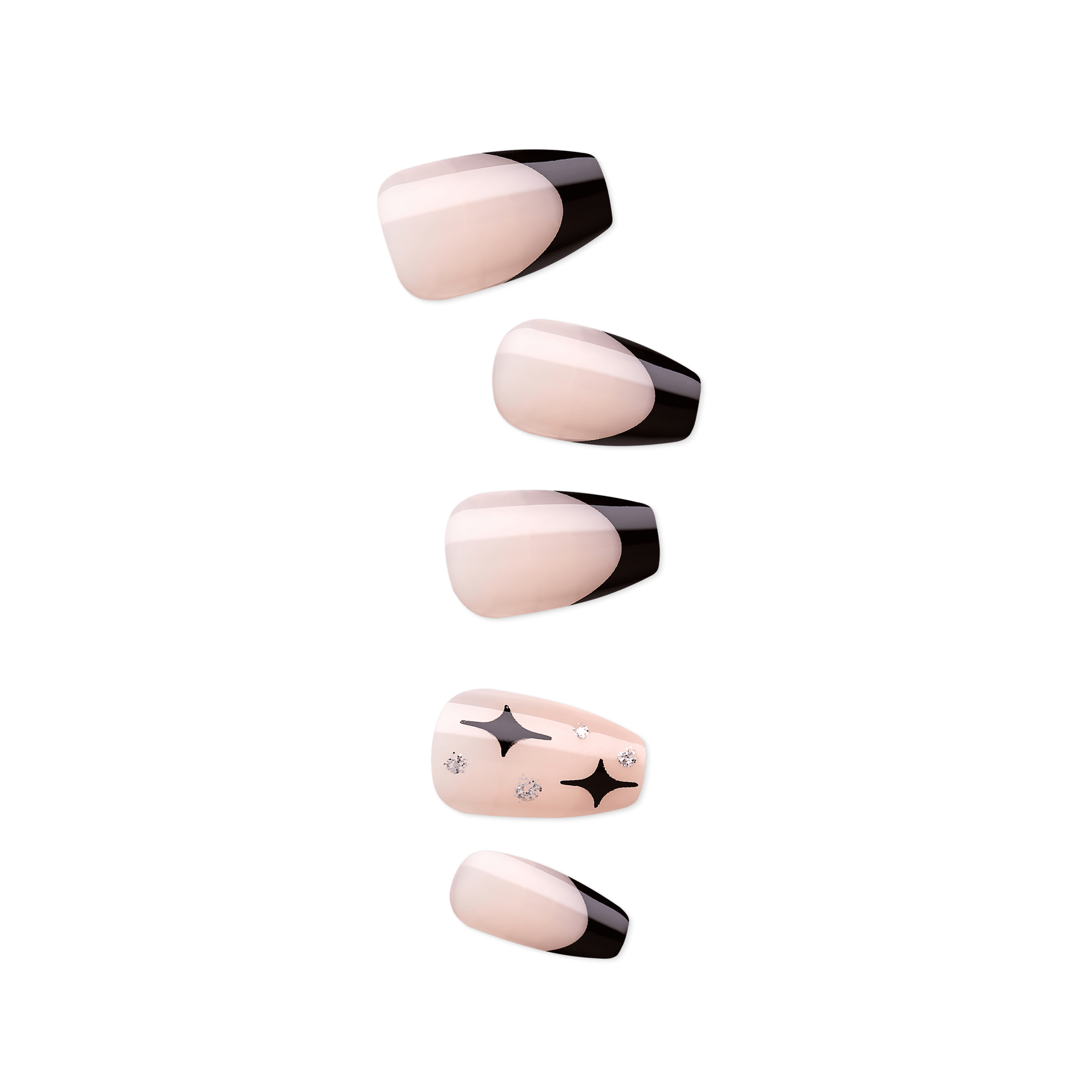 Impress Design No Glue Fake Press On Nails - For the Night | French Design, Black, Medium, Coffin, Manicure