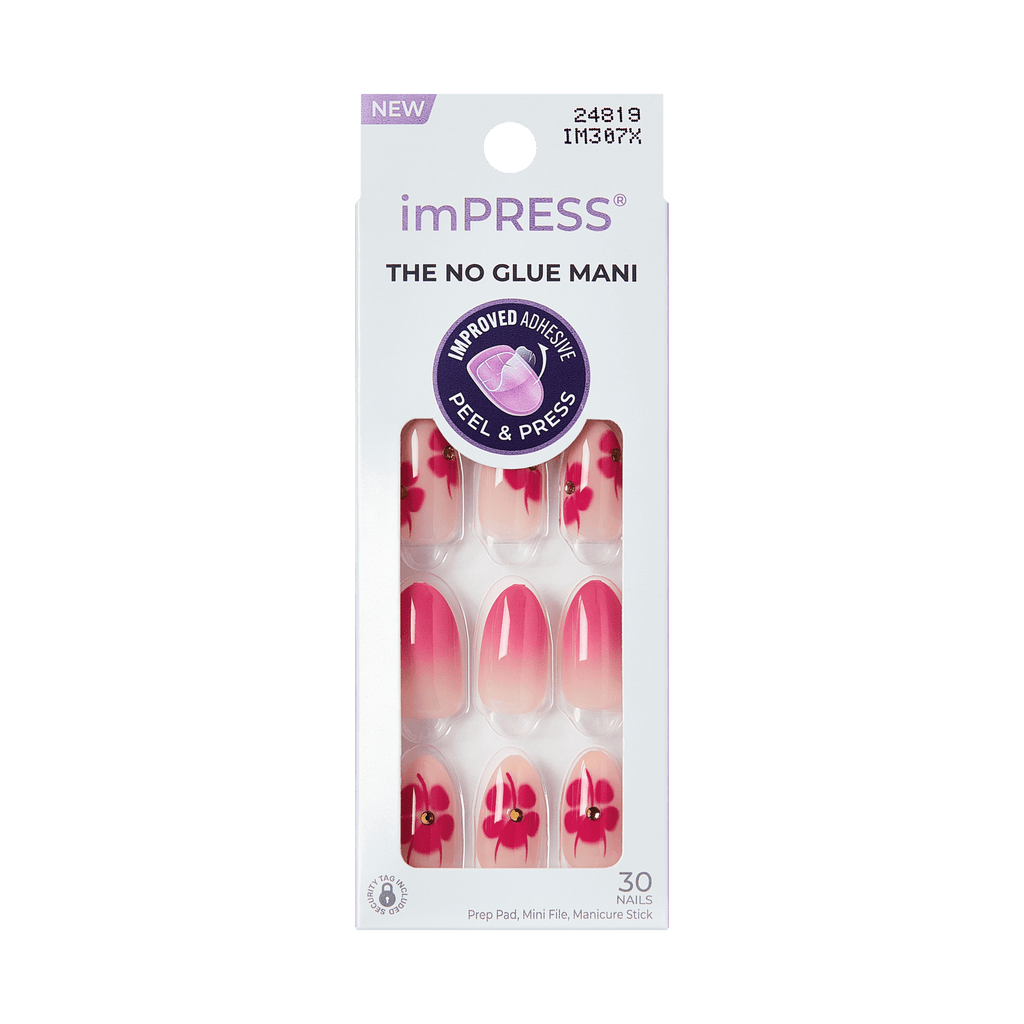 Impress Design No Glue Fake Press On Nails - Summer Spell | 3D & Jewel Design, Pink, Medium, Almond, Manicure