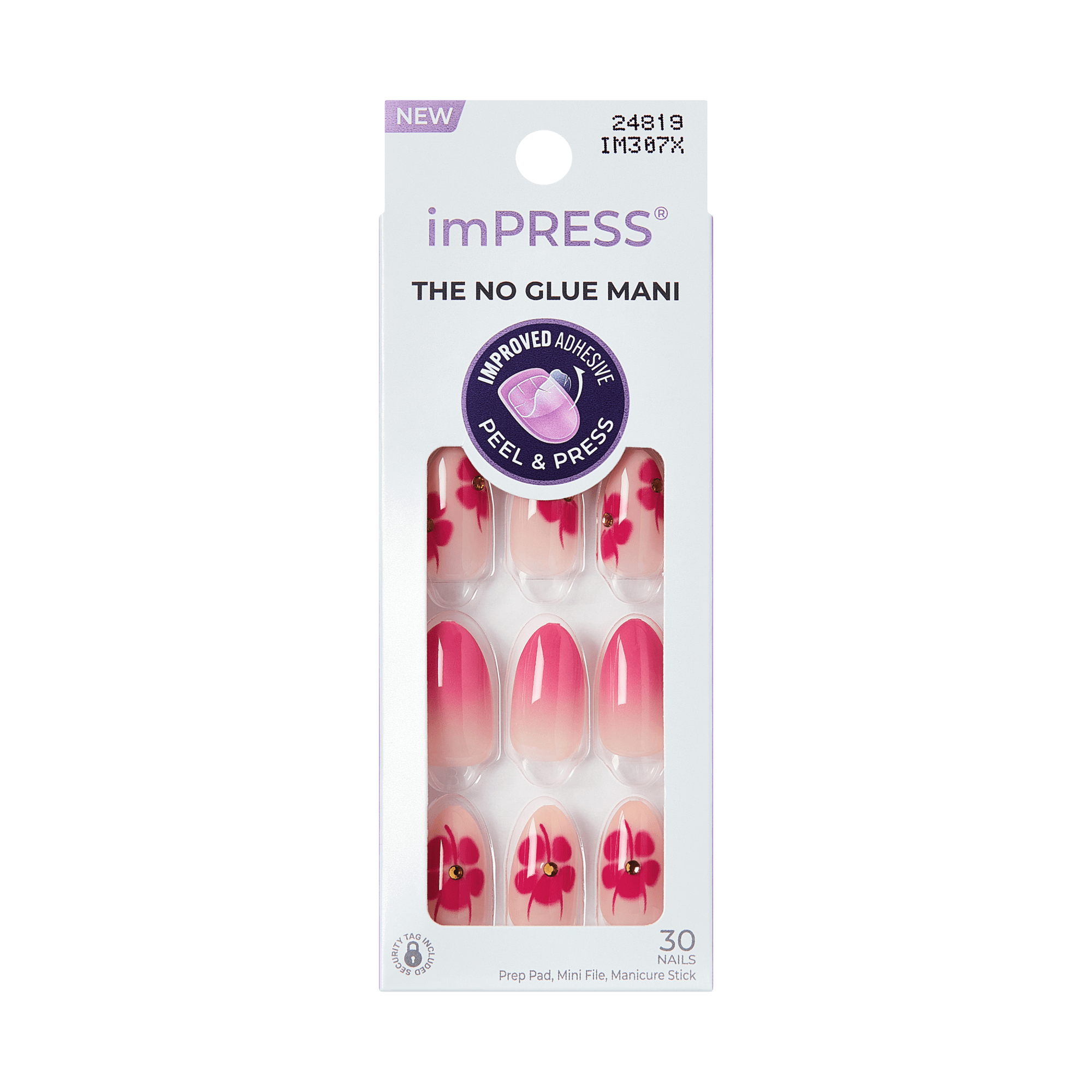 Impress Design No Glue Fake Press On Nails - Summer Spell | 3D & Jewel Design, Pink, Medium, Almond, Manicure