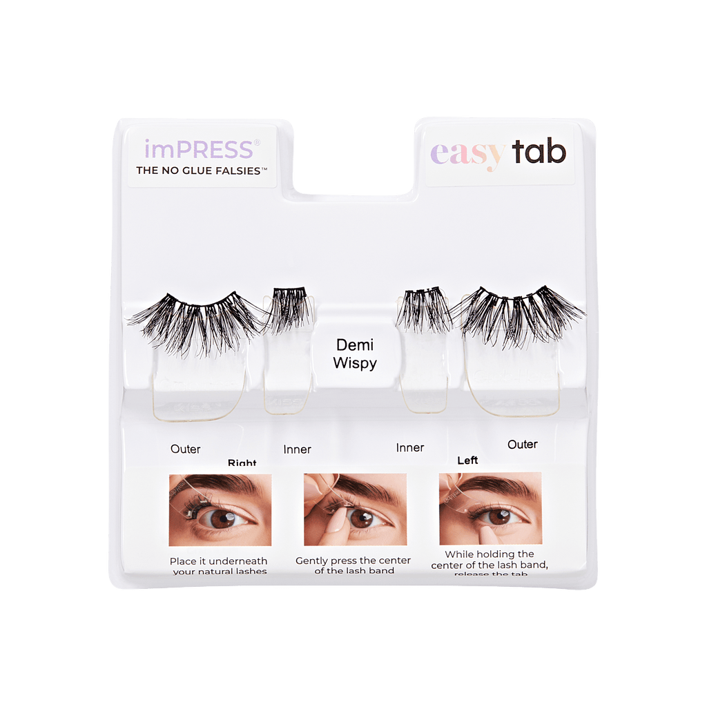 Impress Falsies easy tab Pre-Glued False Eyelashes - Demi Wispy | 1 Pair of Half Lash & 2 Lash Clusters, 8mm-13mm