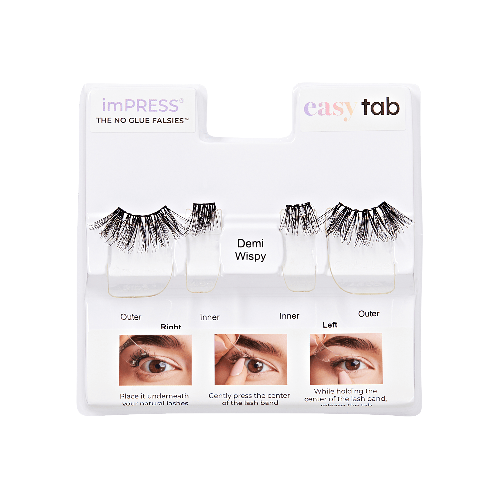 Impress Falsies easy tab Pre-Glued False Eyelashes - Demi Wispy | 1 Pair of Half Lash & 2 Lash Clusters, 8mm-13mm