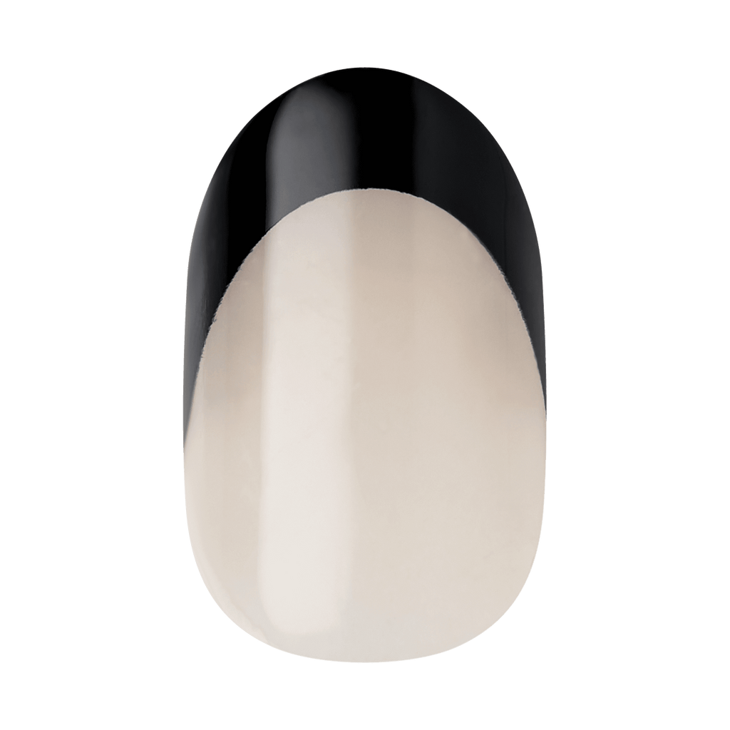 Impress Design No Glue Fake Press On Nails - Gold Ring | French Design, Black, Short, Oval, Manicure