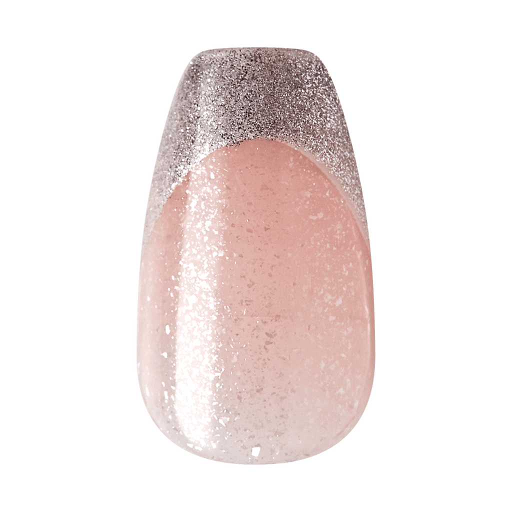 Impress Premium No Glue Fake Press On Nails - Memory Lane | French Design, Metallic Silver, Medium, Coffin, Manicure