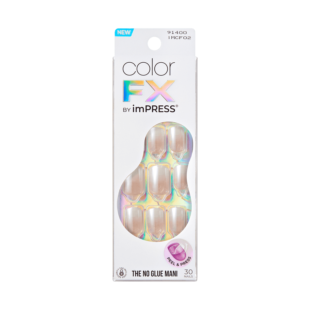colorFX by Impress No Glue Fake Press On Nails - Connection | Solid, White, Short, Squoval, Manicure