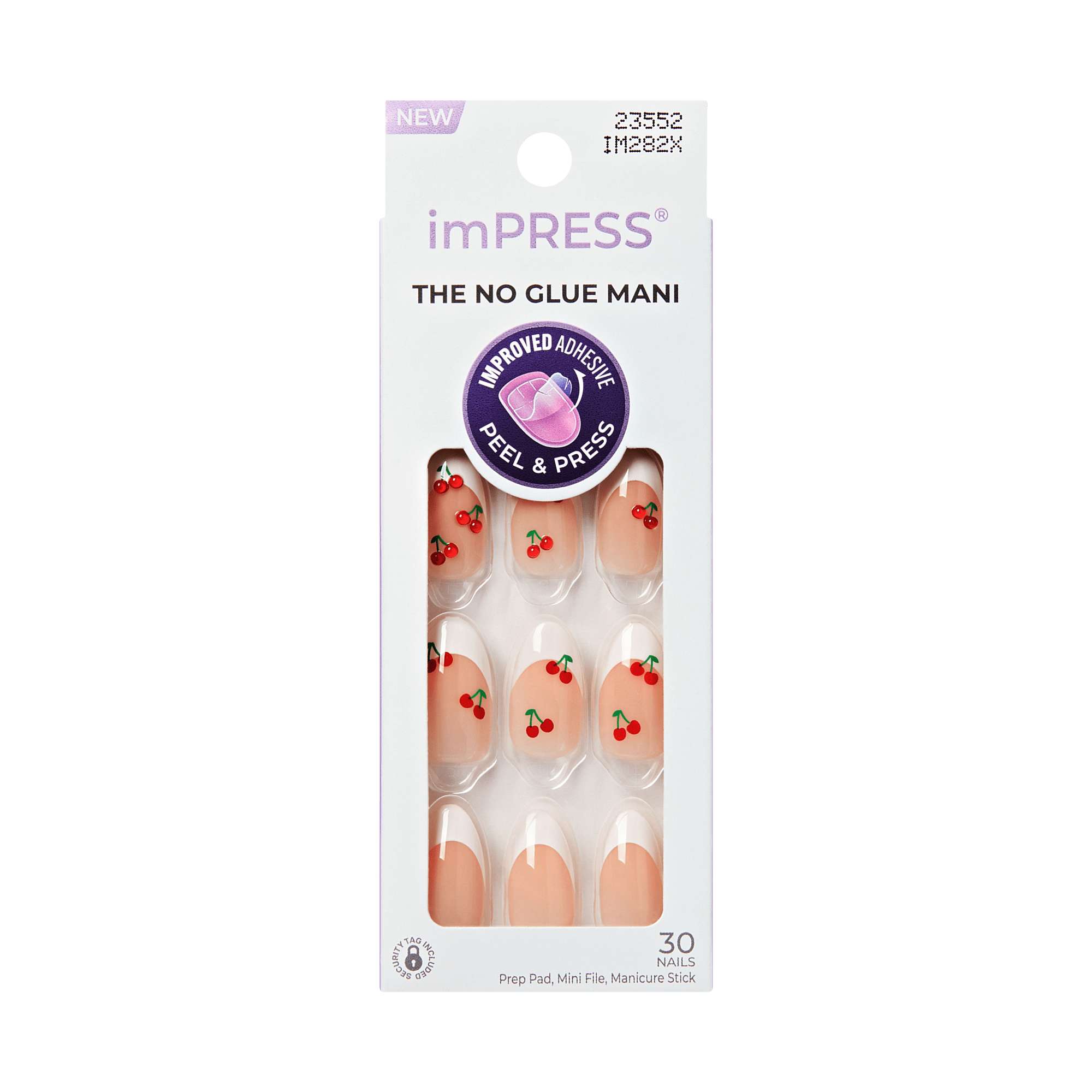 Impress Design No Glue Fake Press On Nails - Coast | French Design, White & Red, Medium, Almond, Manicure