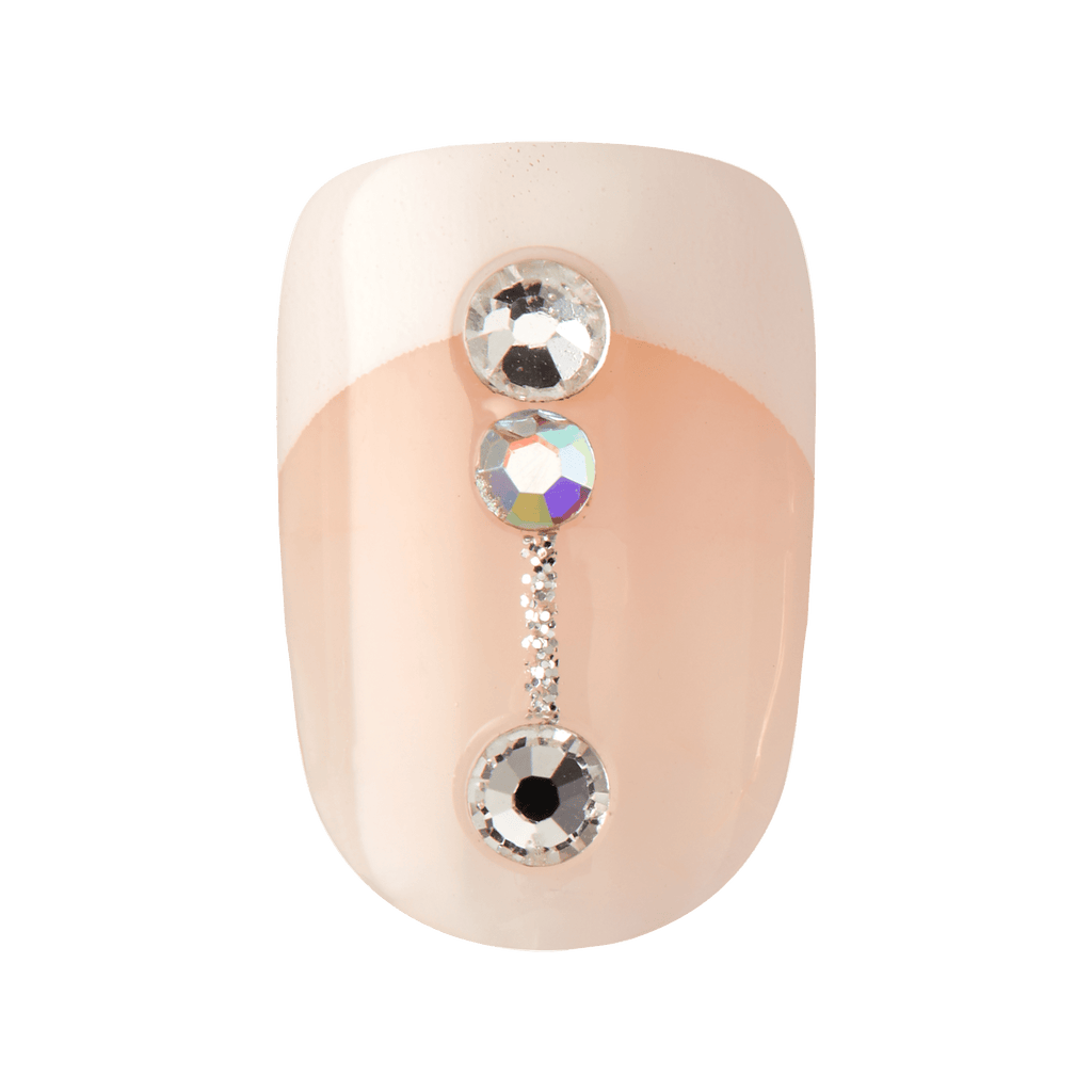 Impress Design No Glue Fake Press On Nails - Falling | 3D & Jewel French, White, Short, Squoval, Manicure