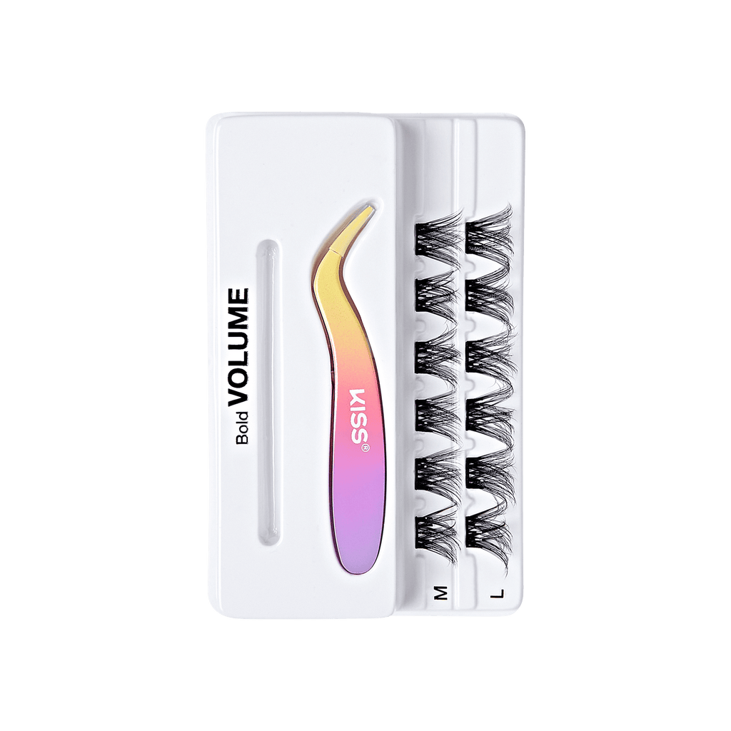 Impress Falsies Pre-Glued False Eyelashes Minipack - Bold | 12 Lash Clusters, With Mini Applicator, 12mm-14mm