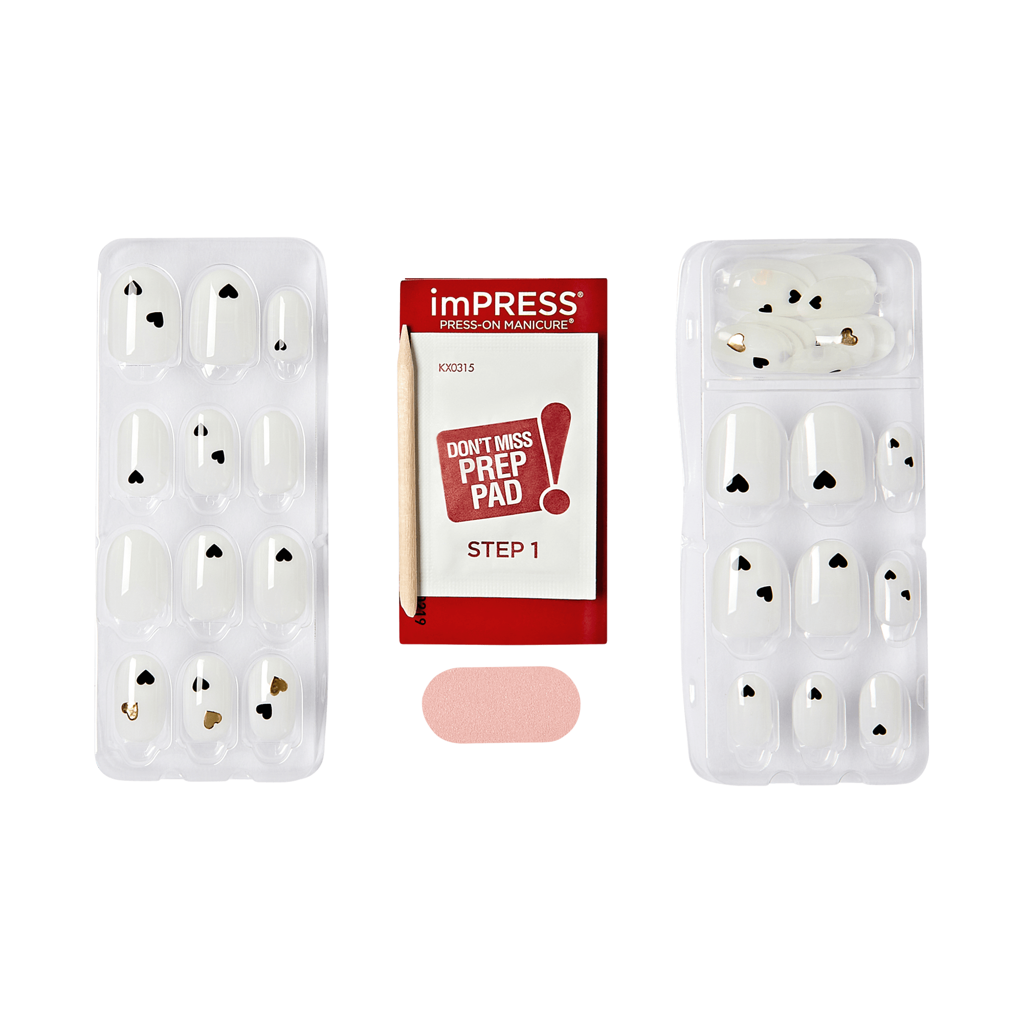 Impress Design No Glue Fake Press On Nails - Two of Hearts | Design, White, Short, Oval, Manicure