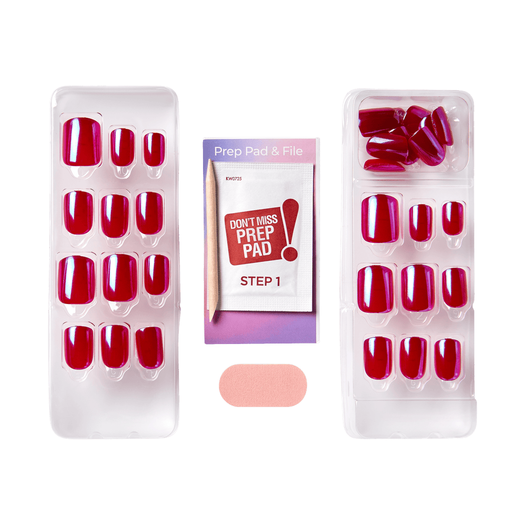 colorFX by Impress No Glue Fake Press On Nails - This City | Solid, Red, Short, Squoval, Manicure