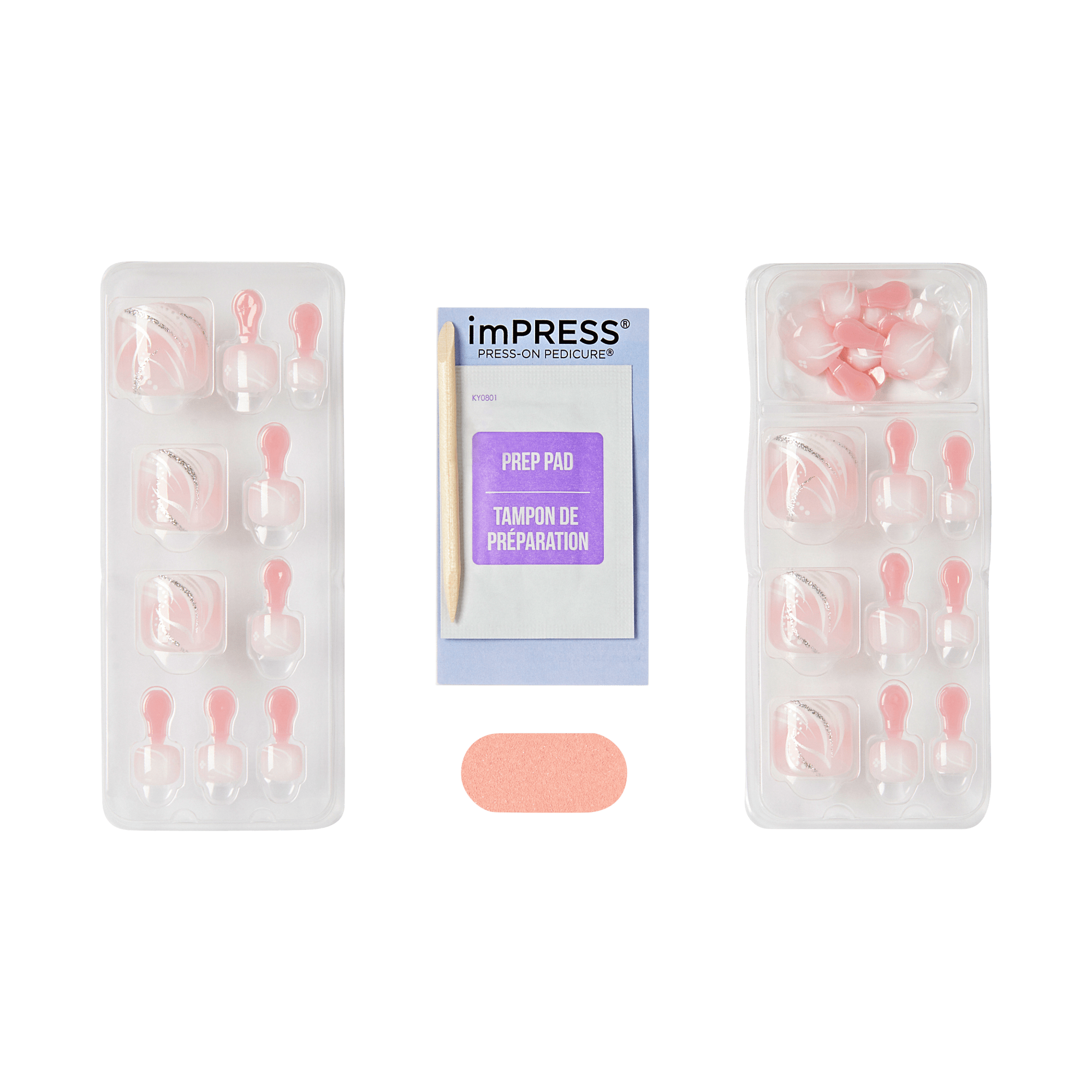 Impress Design No Glue Fake Press On Toenails - Is This Love | Design, Pink & White, Short, Squoval, Pedicure