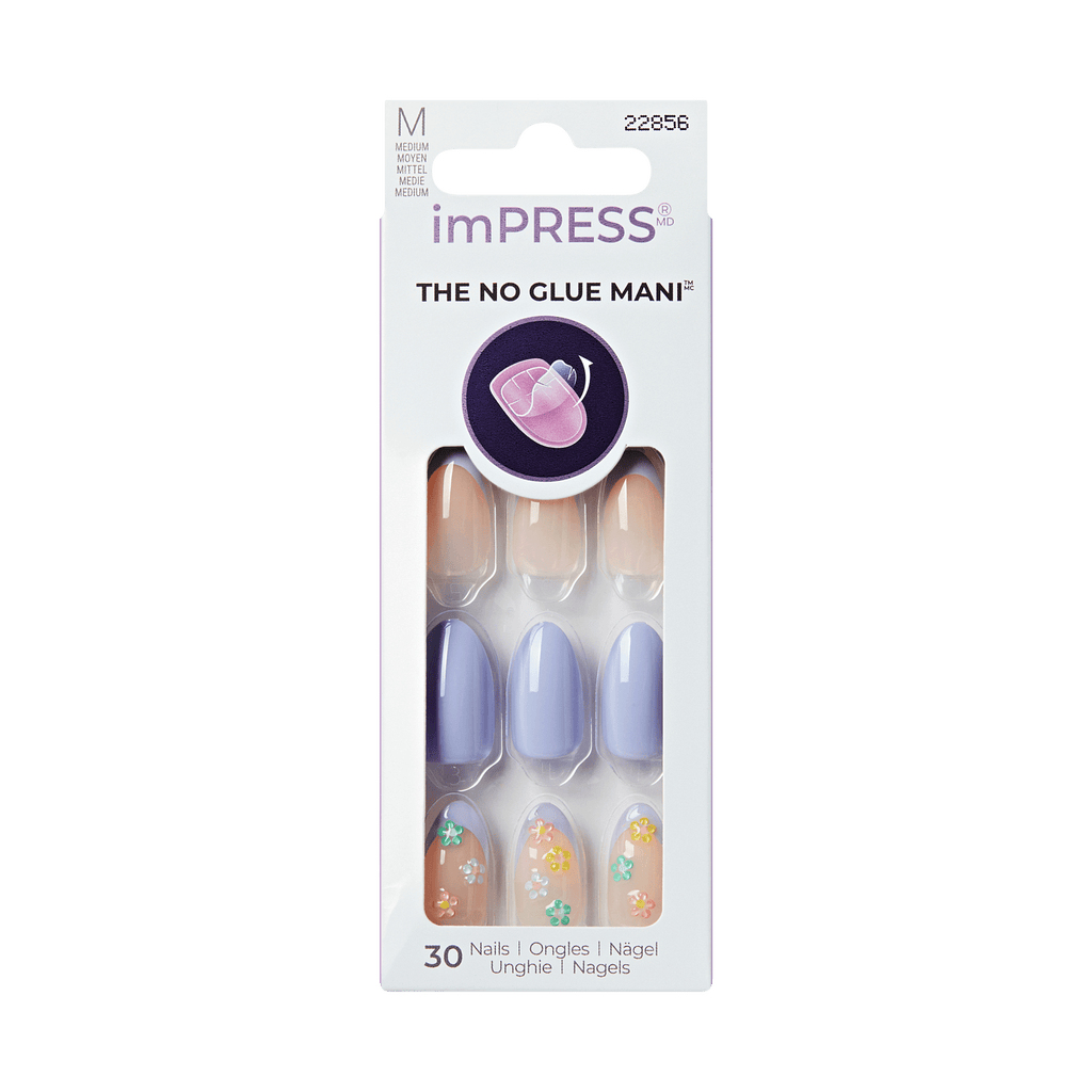 Impress Design No Glue Fake Press On Nails - Pastel Bloom | 3D & Jewel French Design, Multicolor, Medium, Almond, Manicure