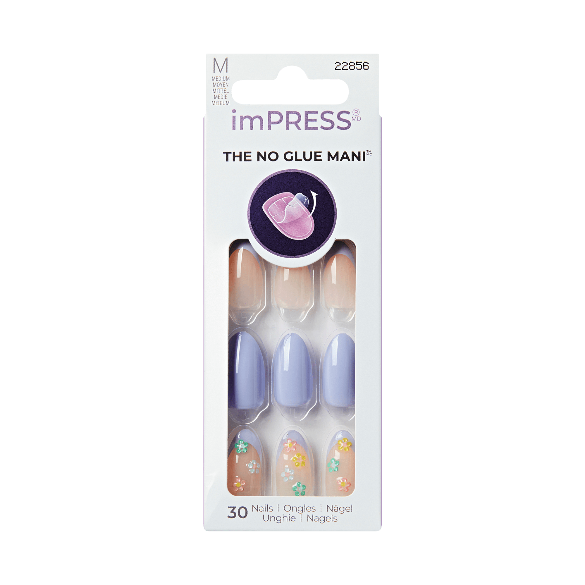 Impress Design No Glue Fake Press On Nails - Pastel Bloom | 3D & Jewel French Design, Multicolor, Medium, Almond, Manicure