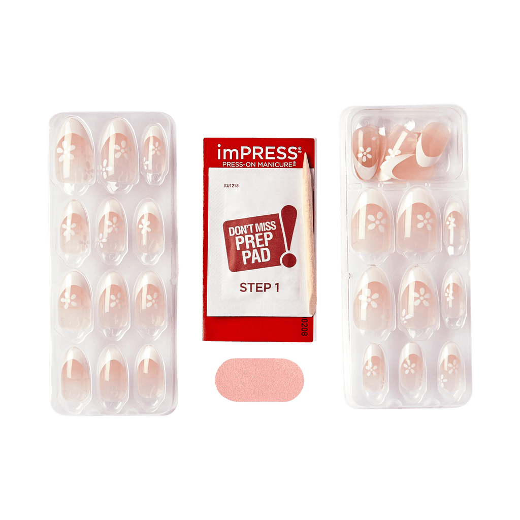 Impress French No Glue Fake Press On Nails - Fearless | French Tips, White & Neutral, Medium, Almond, Manicure