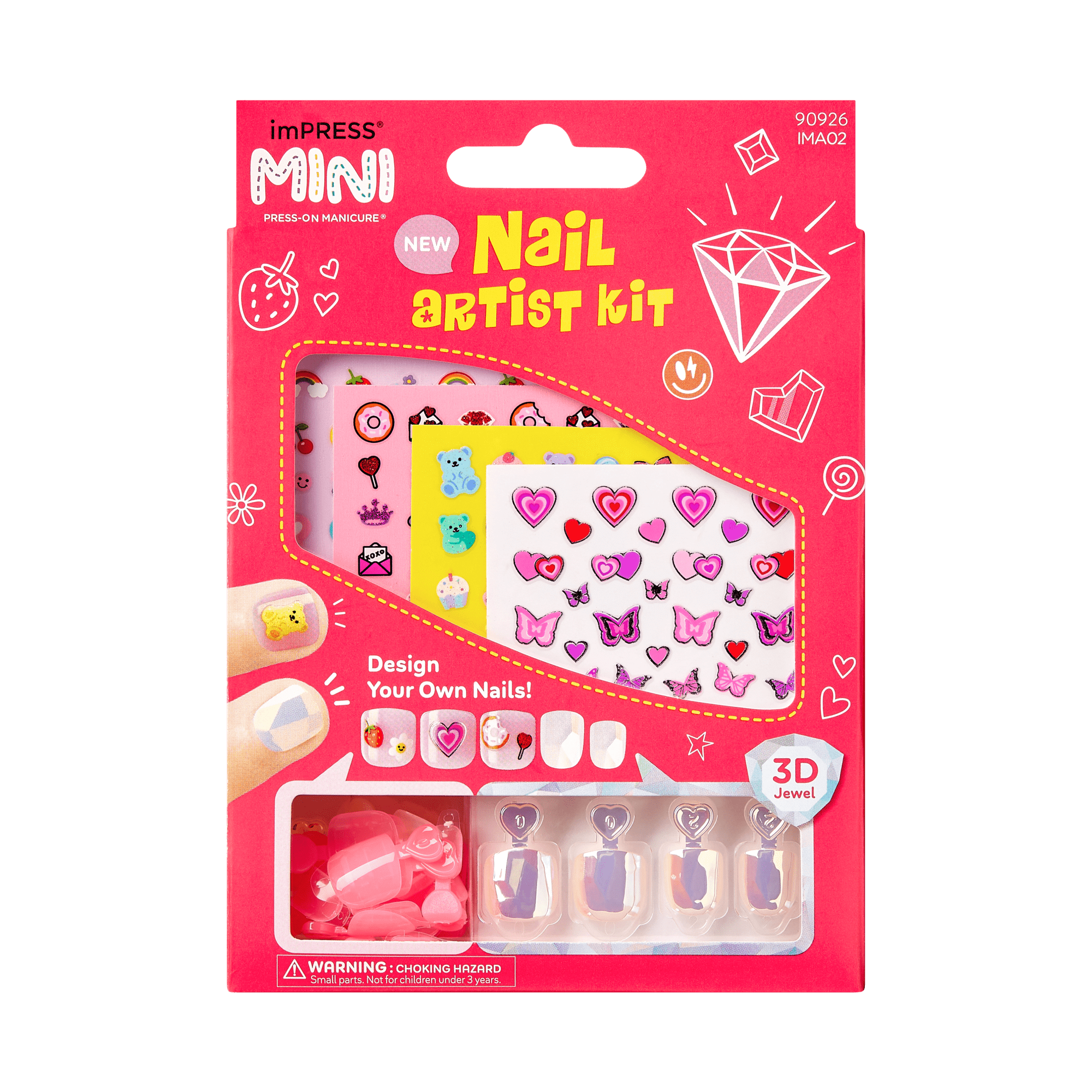 Impress Mini Nail Artist Kit No Glue Fake Press On Nails - Wannabe U | Design, Pink, Kids, Squoval, Manicure
