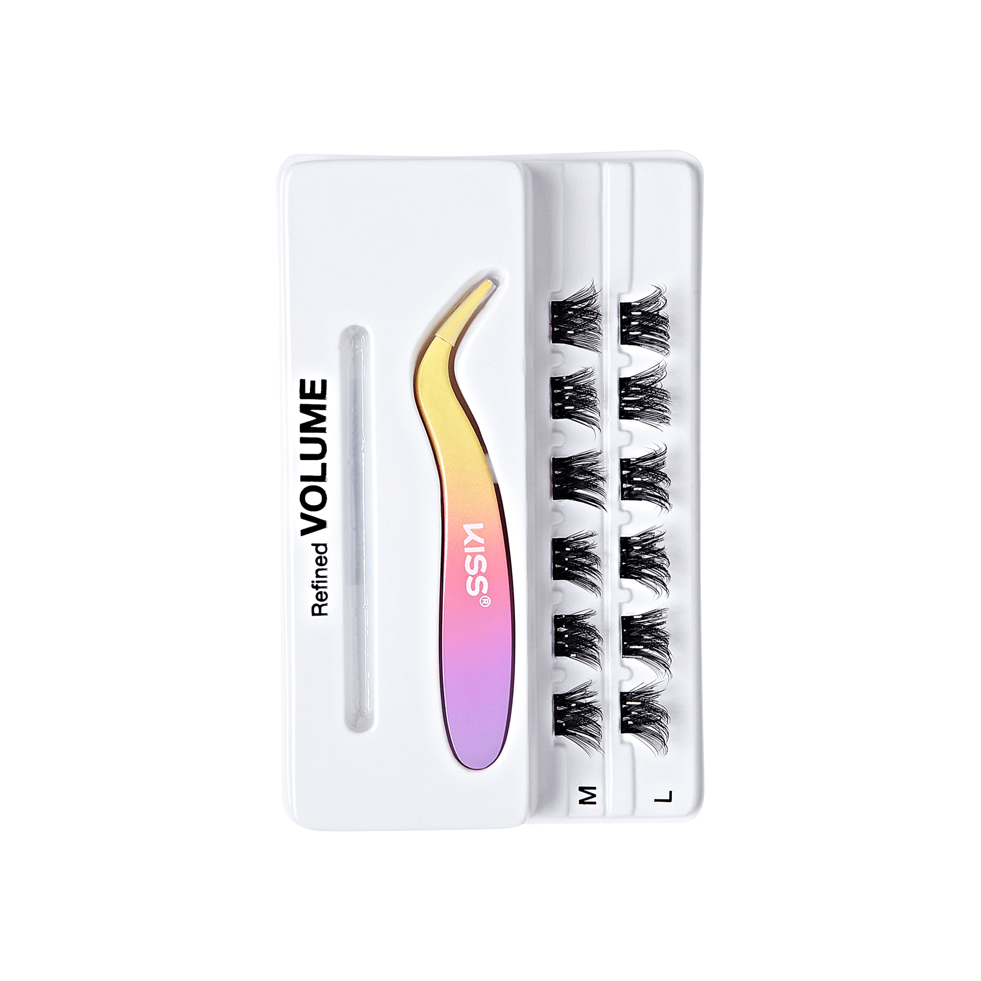 Impress Falsies Pre-Glued False Eyelashes Minipack - Refined | 12 Lash Clusters, With Mini Applicator, 10mm-12mm