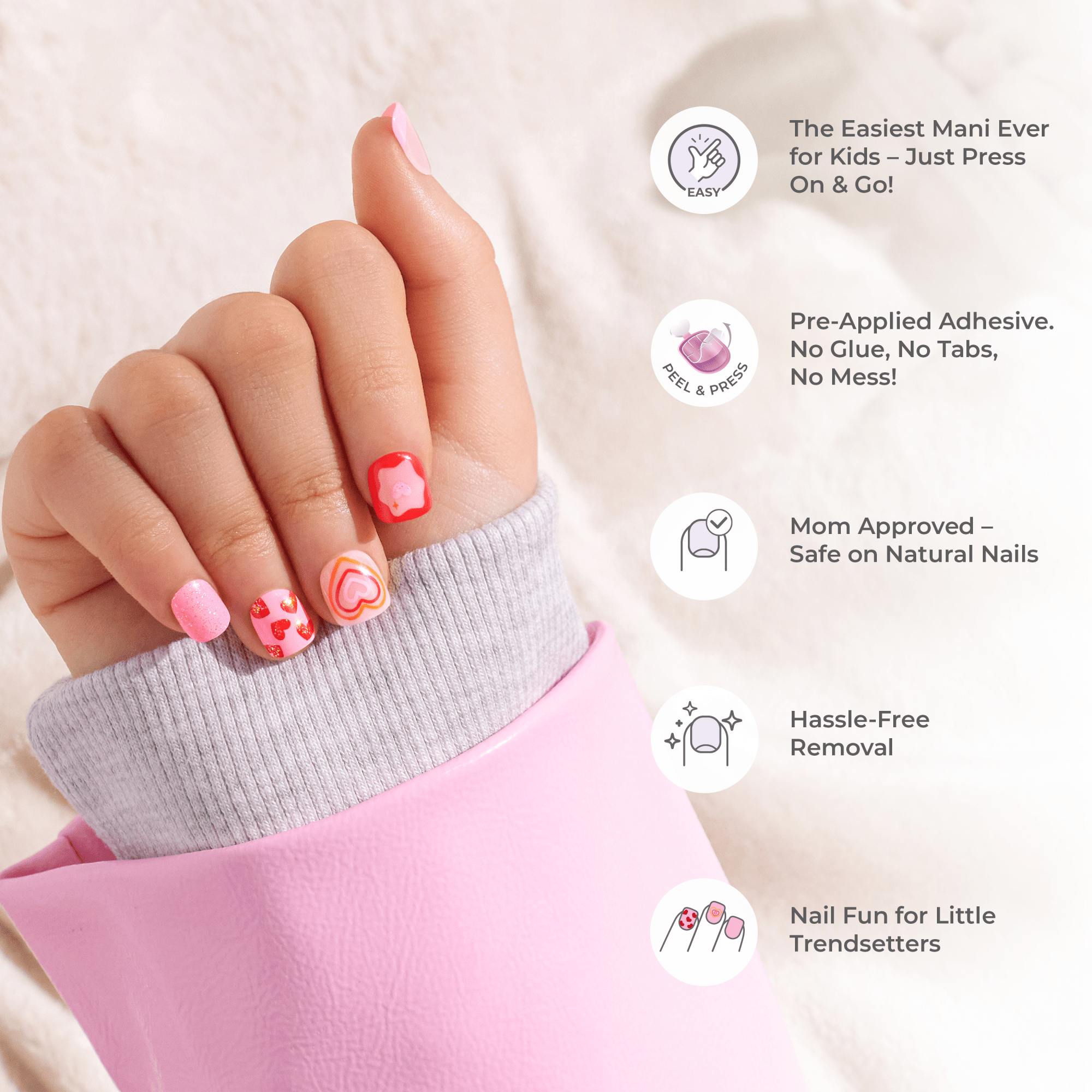 Impress Kids No Glue Fake Press On Nails - Magical Friend | Design, Red & Pink, Kids, Squoval, Manicure