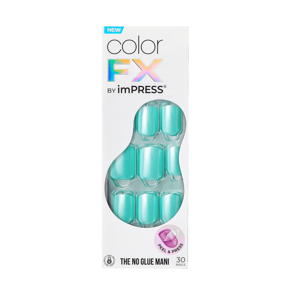 Impress Color FX No Glue Fake Press On Nails - Upgrade | Solid, Blue, Short, Squoval, Manicure