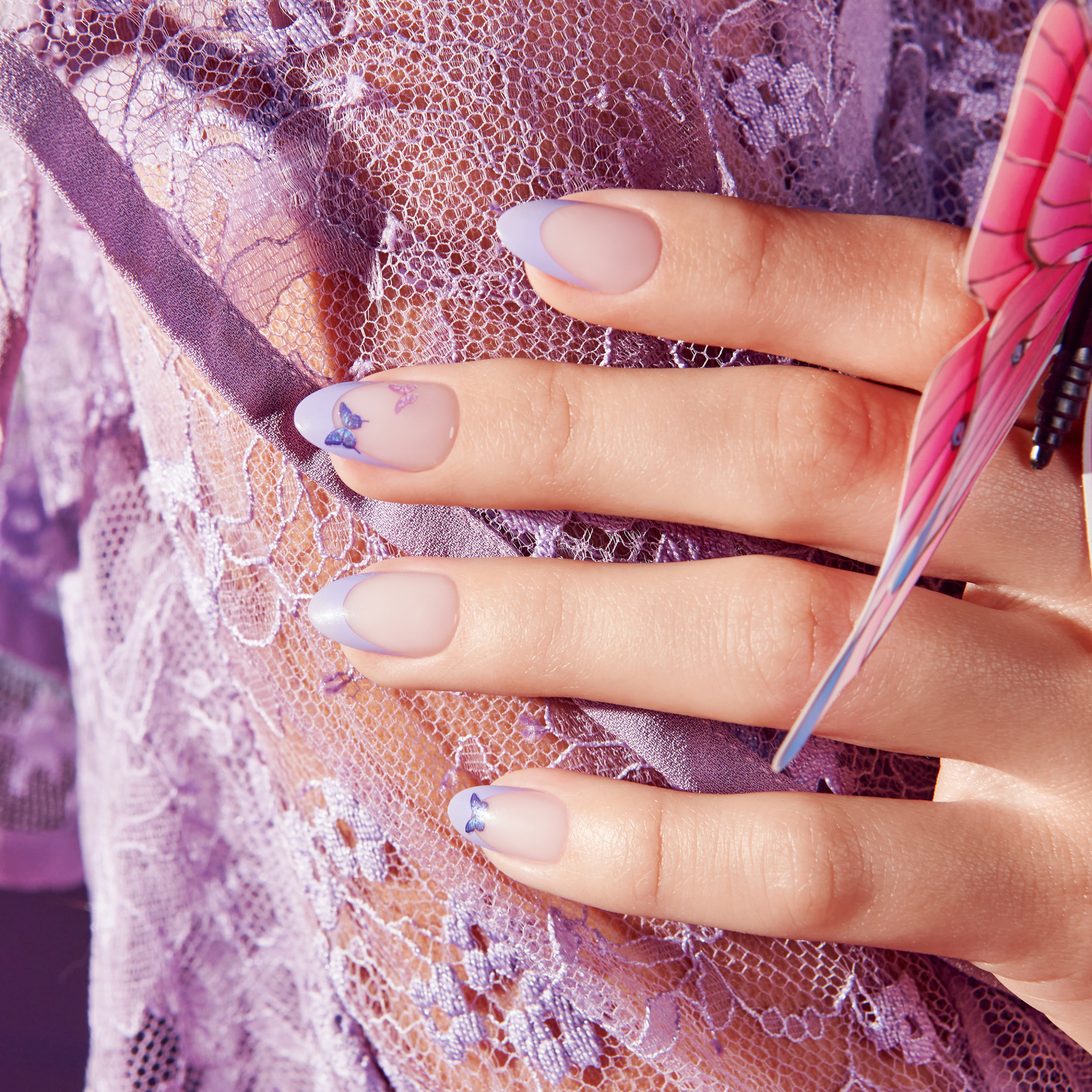 Impress X WICKED: FOR GOOD | Glinda Upland | French Design, Purple, Medium, Almond, Manicure