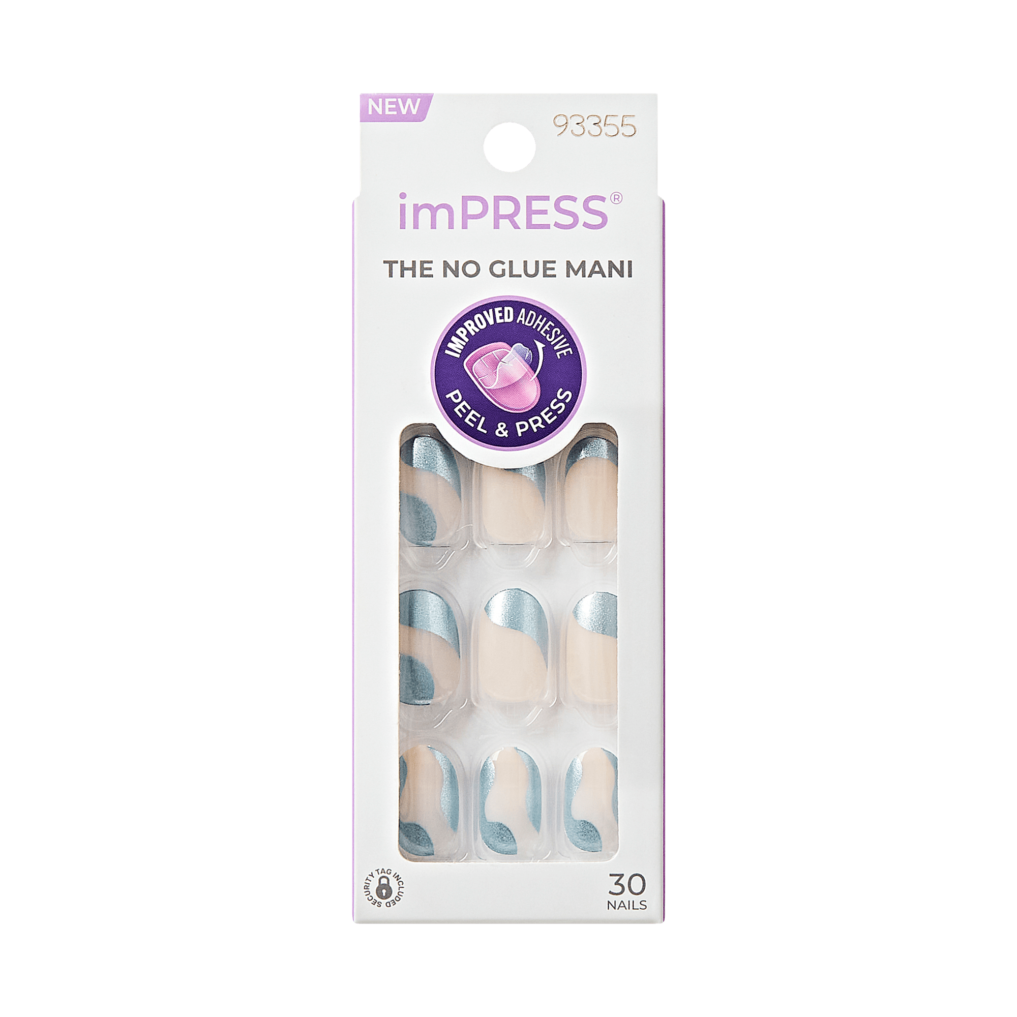 Impress Design No Glue Fake Press On Nails - Slip Dress | Design, Metallic Blue, Short, Oval, Manicure