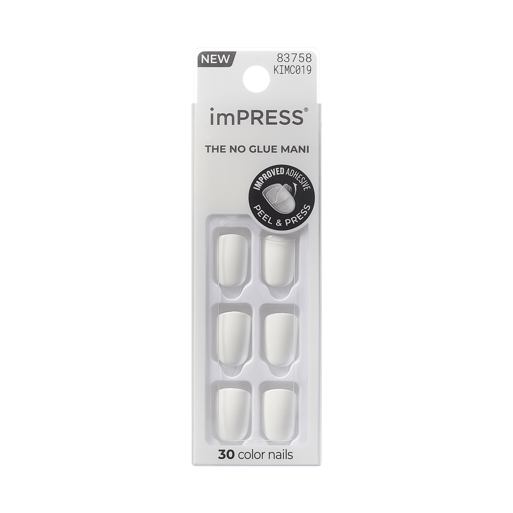 Impress Color No Glue Fake Press On Nails - Frosting | Solid, White, Short, Squoval, Manicure