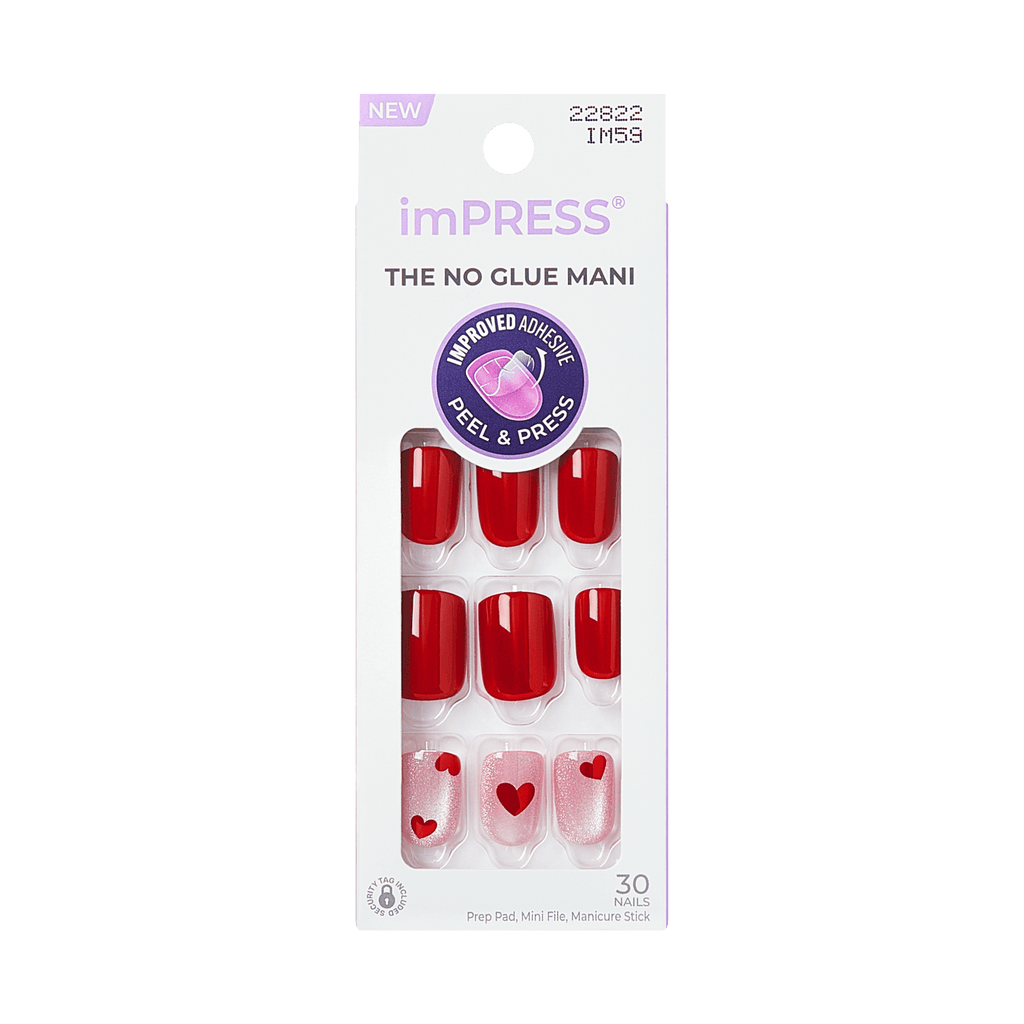 Impress Design No Glue Fake Press On Nails - Good 4 You | Design, Pink & Red, Short, Squoval, Manicure