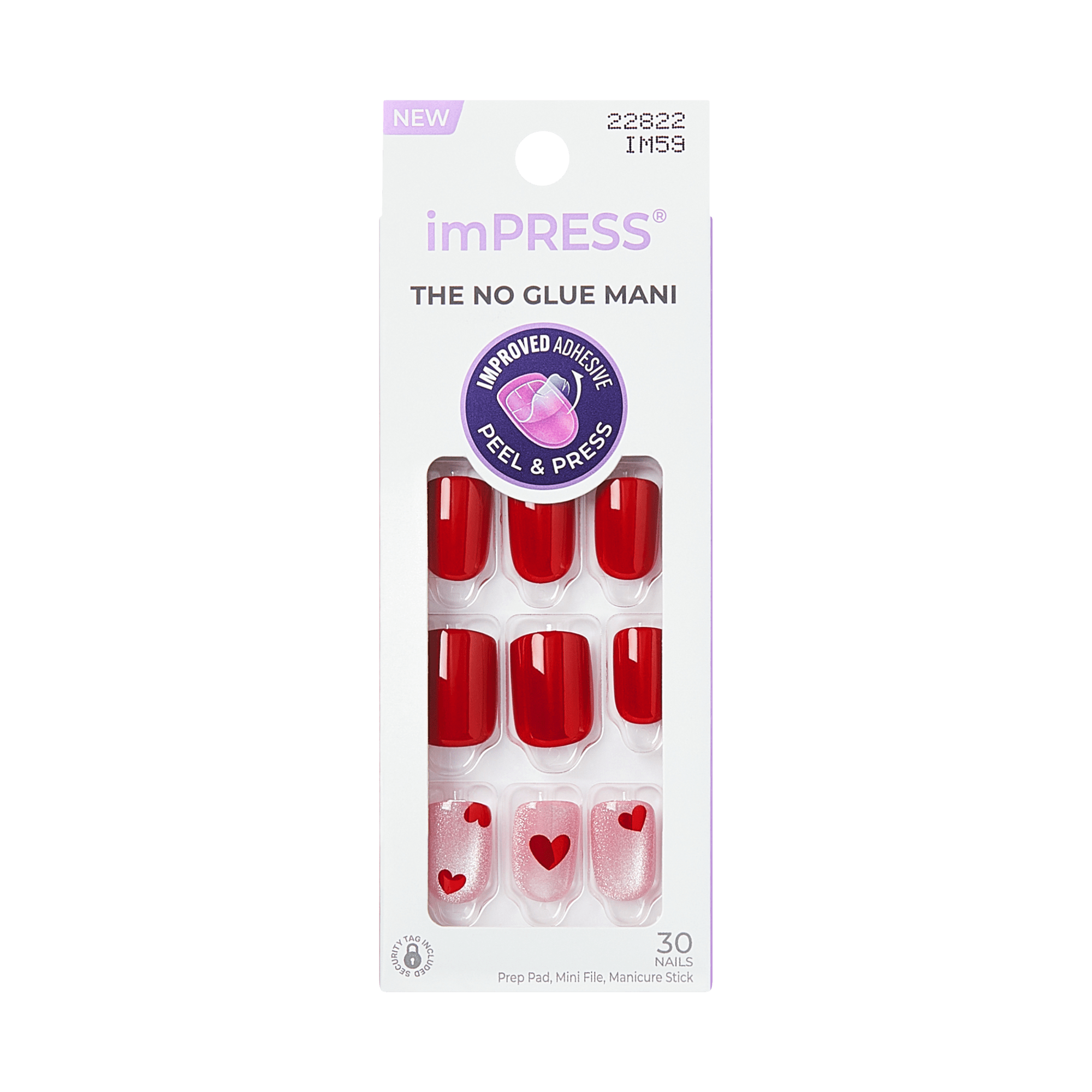 Impress Design No Glue Fake Press On Nails - Good 4 You | Design, Pink & Red, Short, Squoval, Manicure