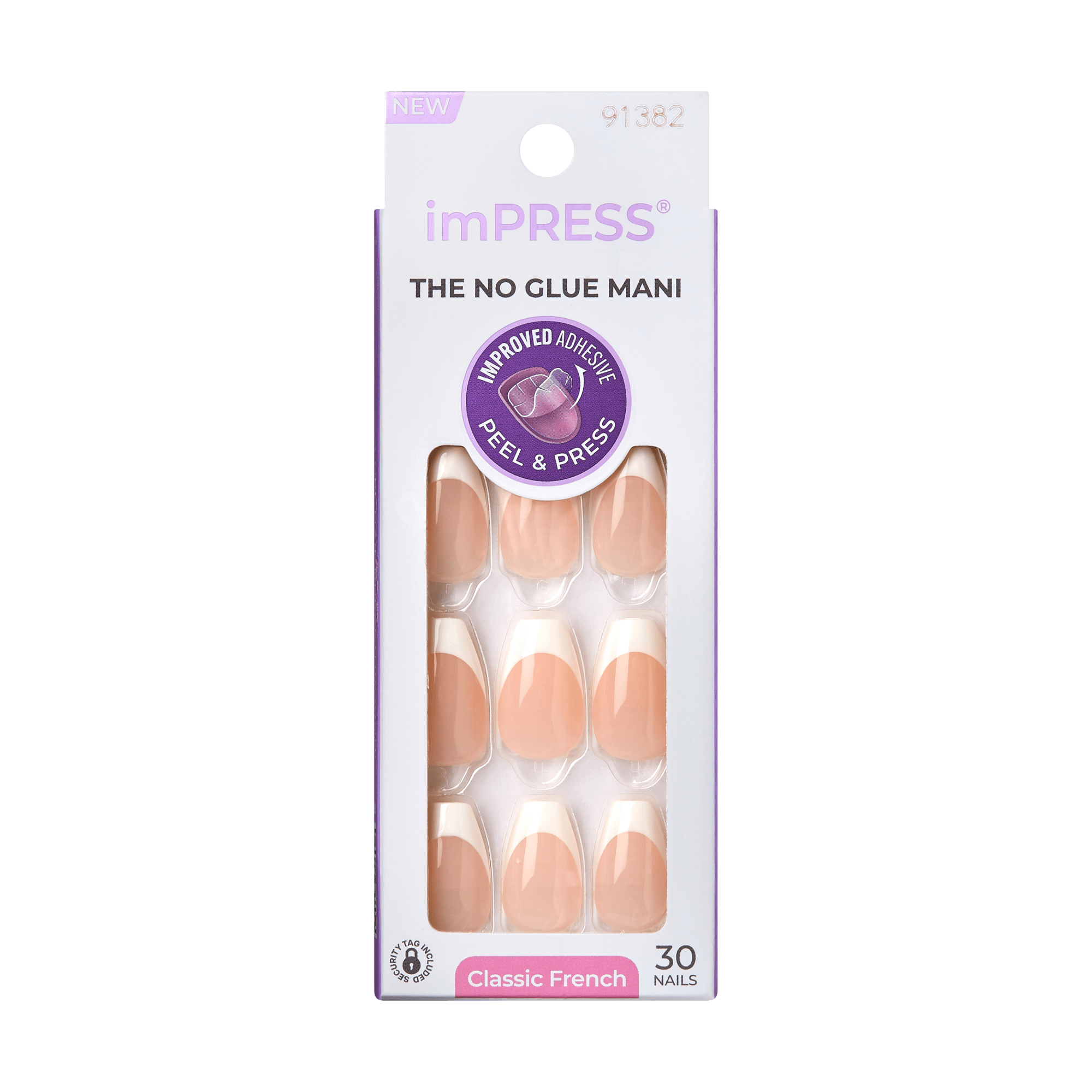 Impress French No Glue Fake Press On Nails - Ideal | French Tips, White & Neutral, Medium, Coffin, Manicure