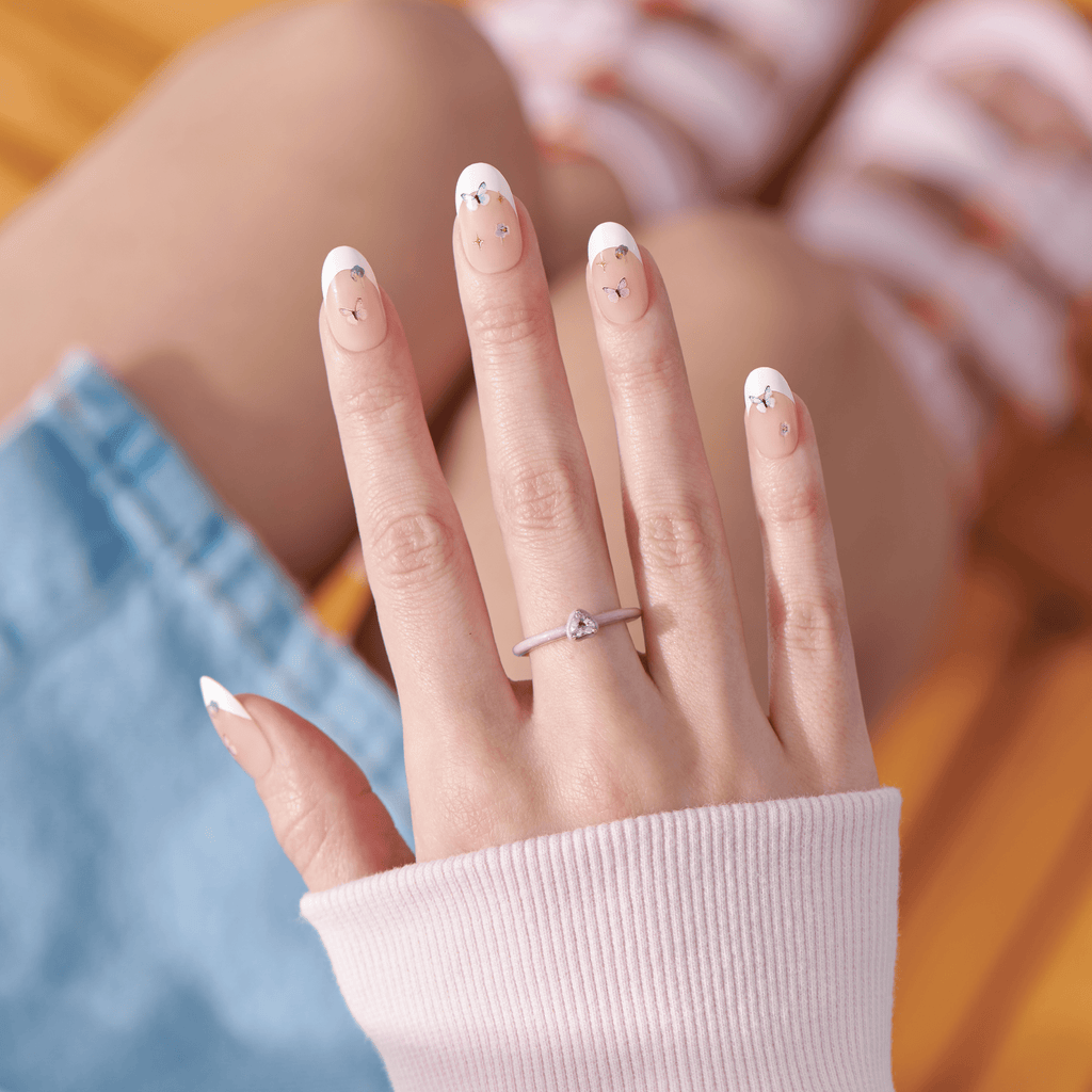 Impress Design No Glue Fake Press On Nails - Elegance | French Design, Multicolor, Medium, Oval, Manicure