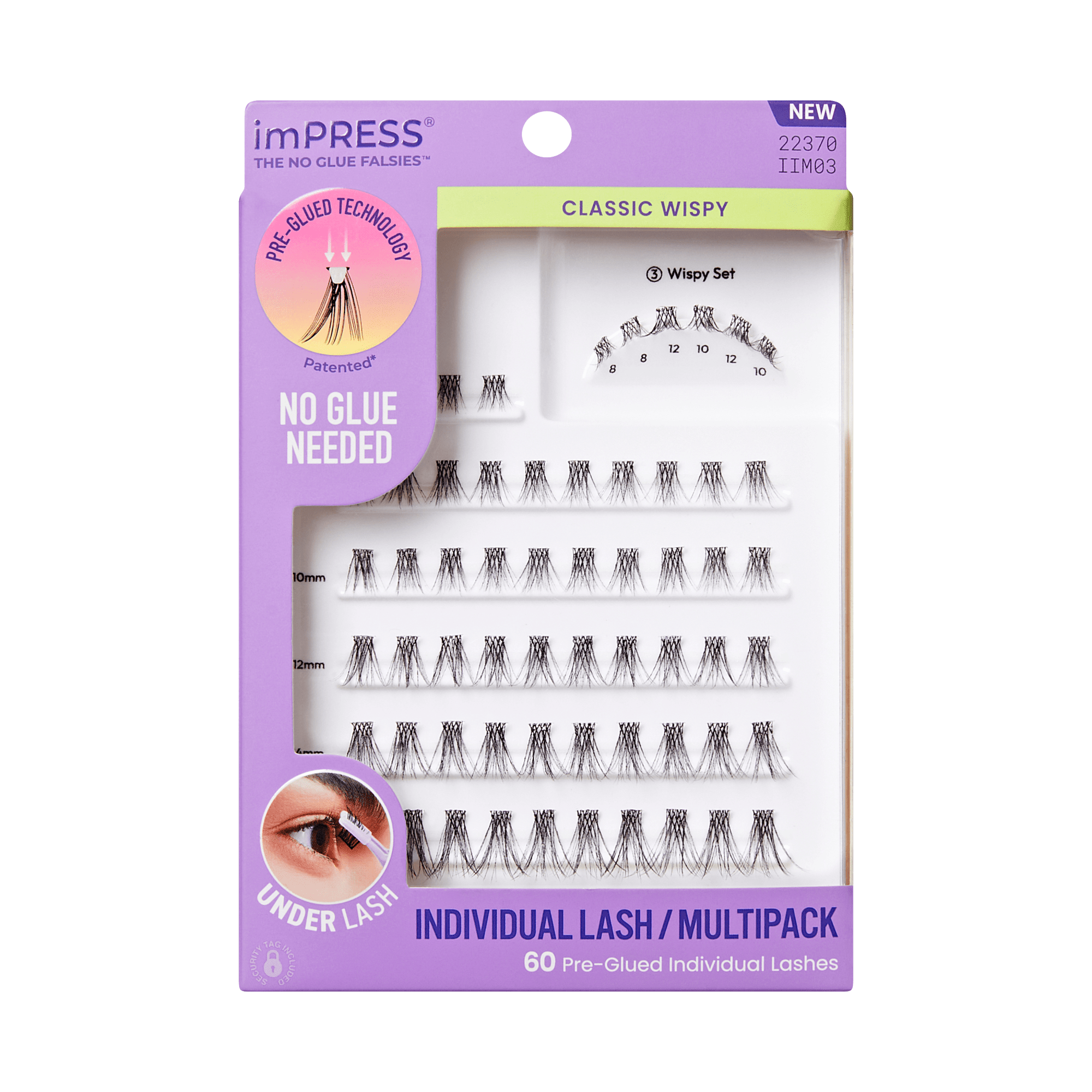Impress Falsies Pre-Glued Individual False Eyelashes Multipack- Classic Wispy | 60 Lash Clusters, 8mm-16mm