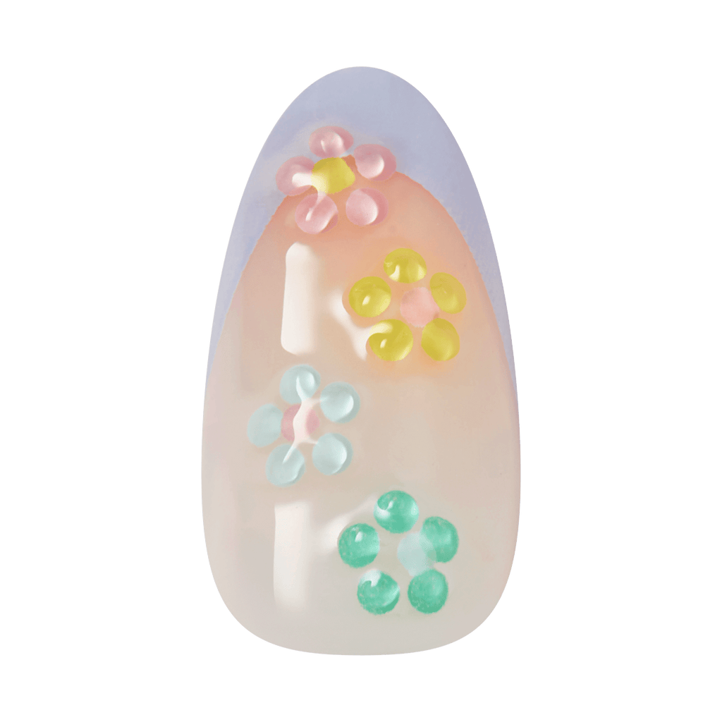 Impress Design No Glue Fake Press On Nails - Pastel Bloom | 3D & Jewel French Design, Multicolor, Medium, Almond, Manicure