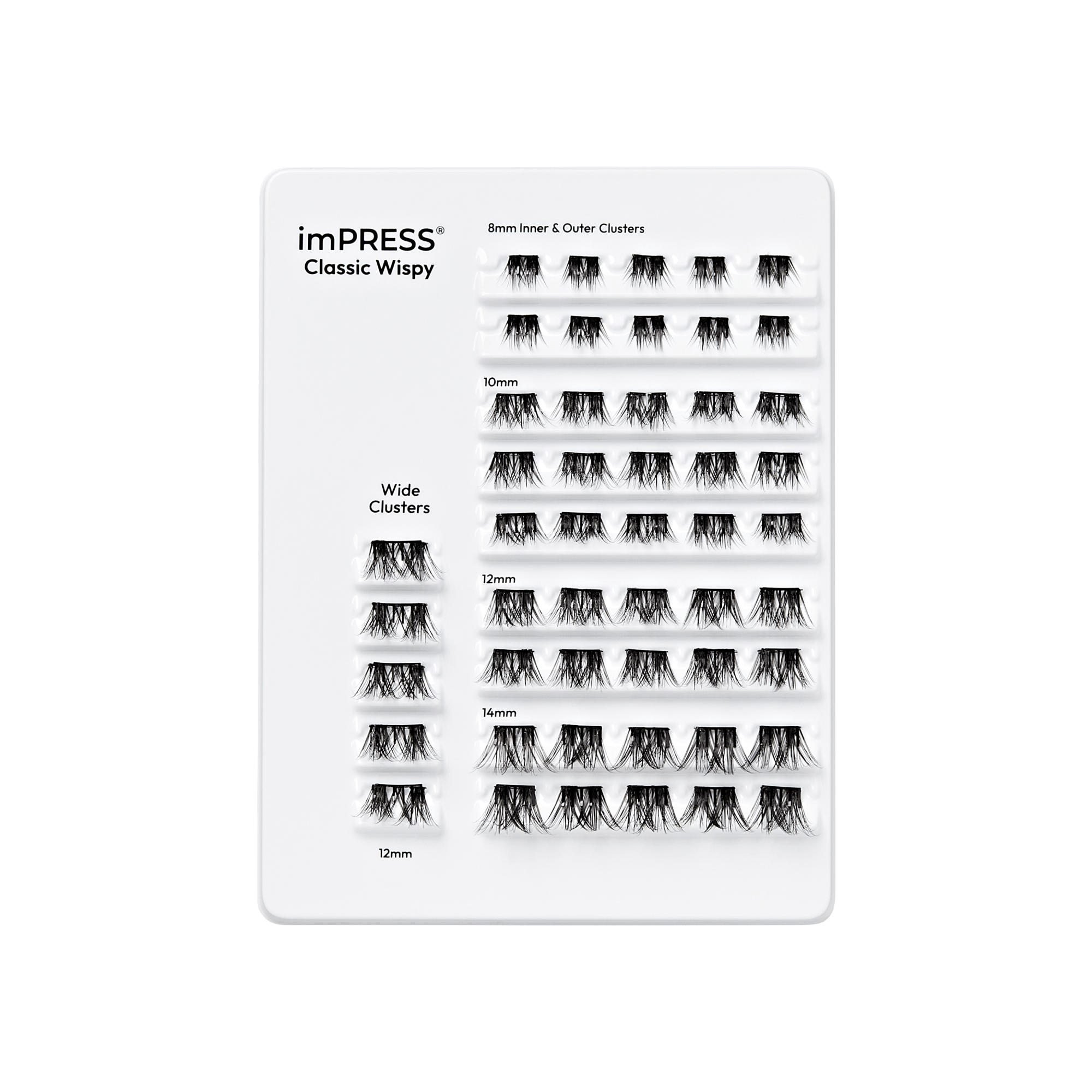 Impress Falsies Pre-Glued False Eyelashes Multipack - Classic Wispy | 50 Lash Clusters, 8mm-14mm