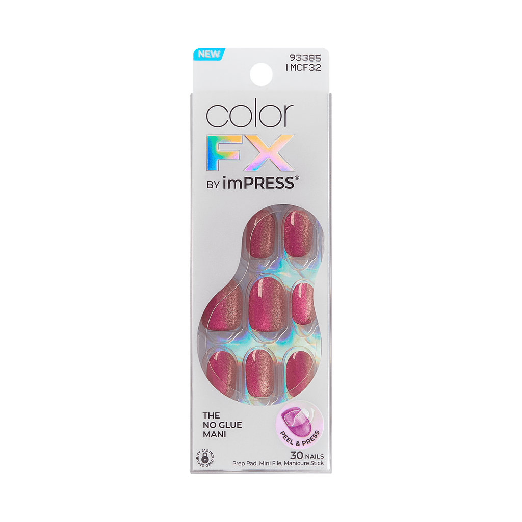 colorFX by Impress No Glue Fake Press On Nails - Walk Out | Solid, Pink, Short, Oval, Manicure