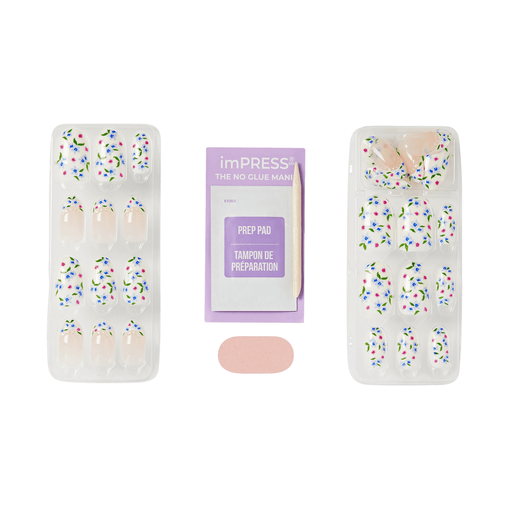 Impress Design No Glue Fake Press On Nails - Happy Mood | French Design, Multicolor, Medium, Oval, Manicure