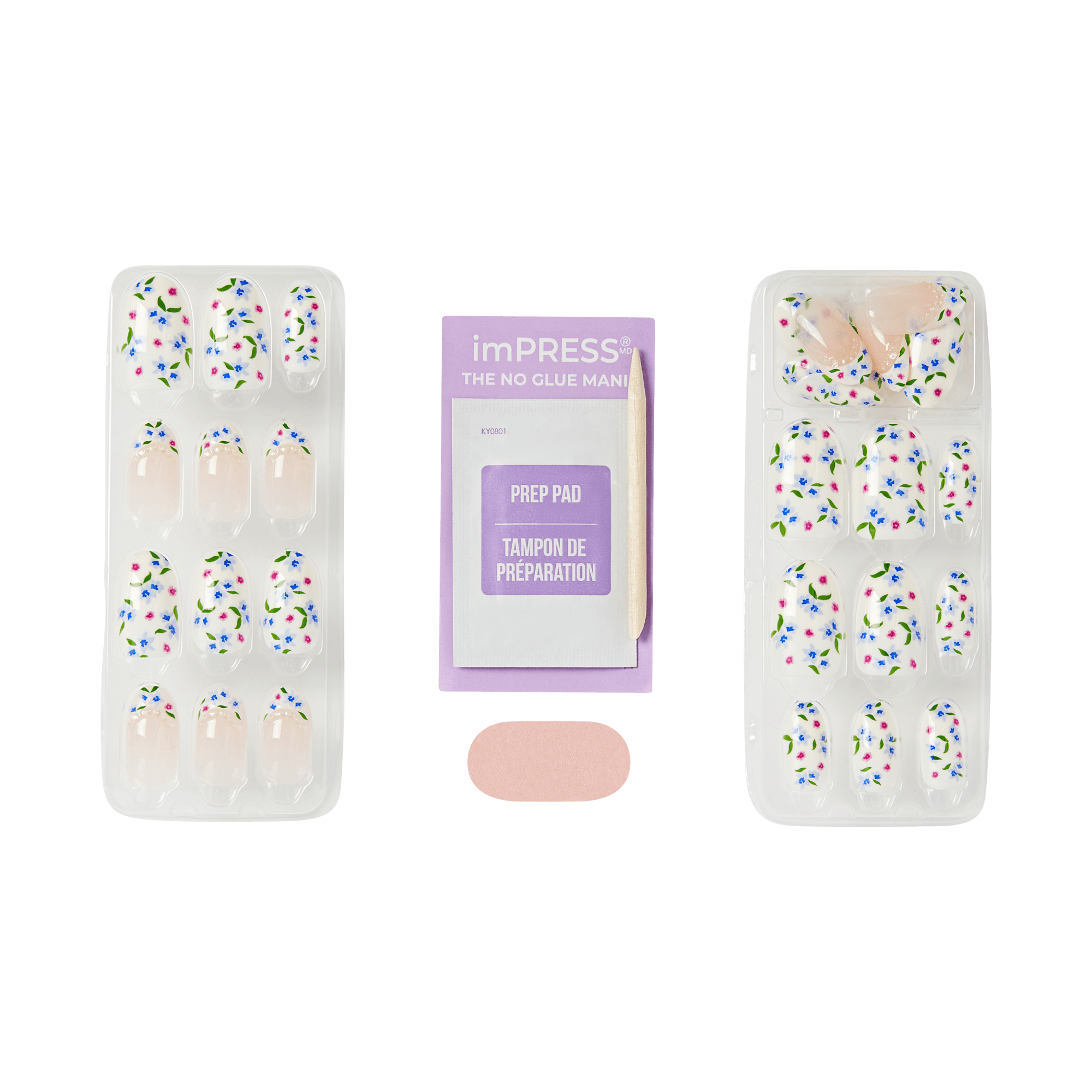 Impress Design No Glue Fake Press On Nails - Happy Mood | French Design, Multicolor, Medium, Oval, Manicure