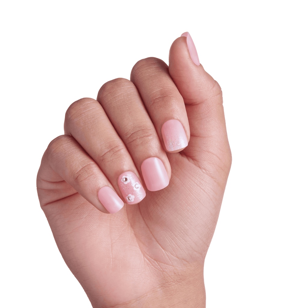 Impress Design No Glue Fake Press On Nails - The Beginning | 3D & Jewel Design,  Pink, Short, Squoval, Manicure